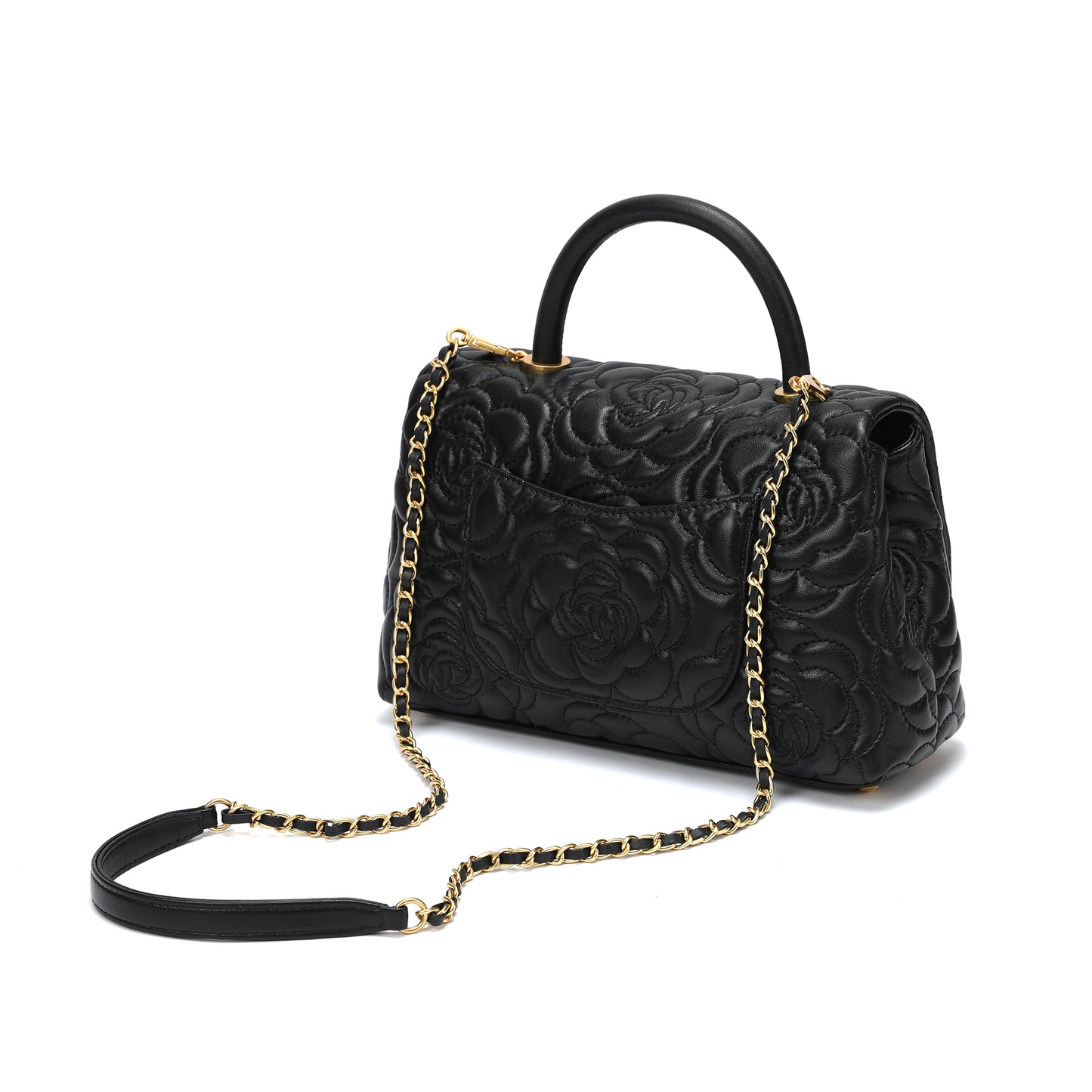 Quilted Floral Top Handle Bag