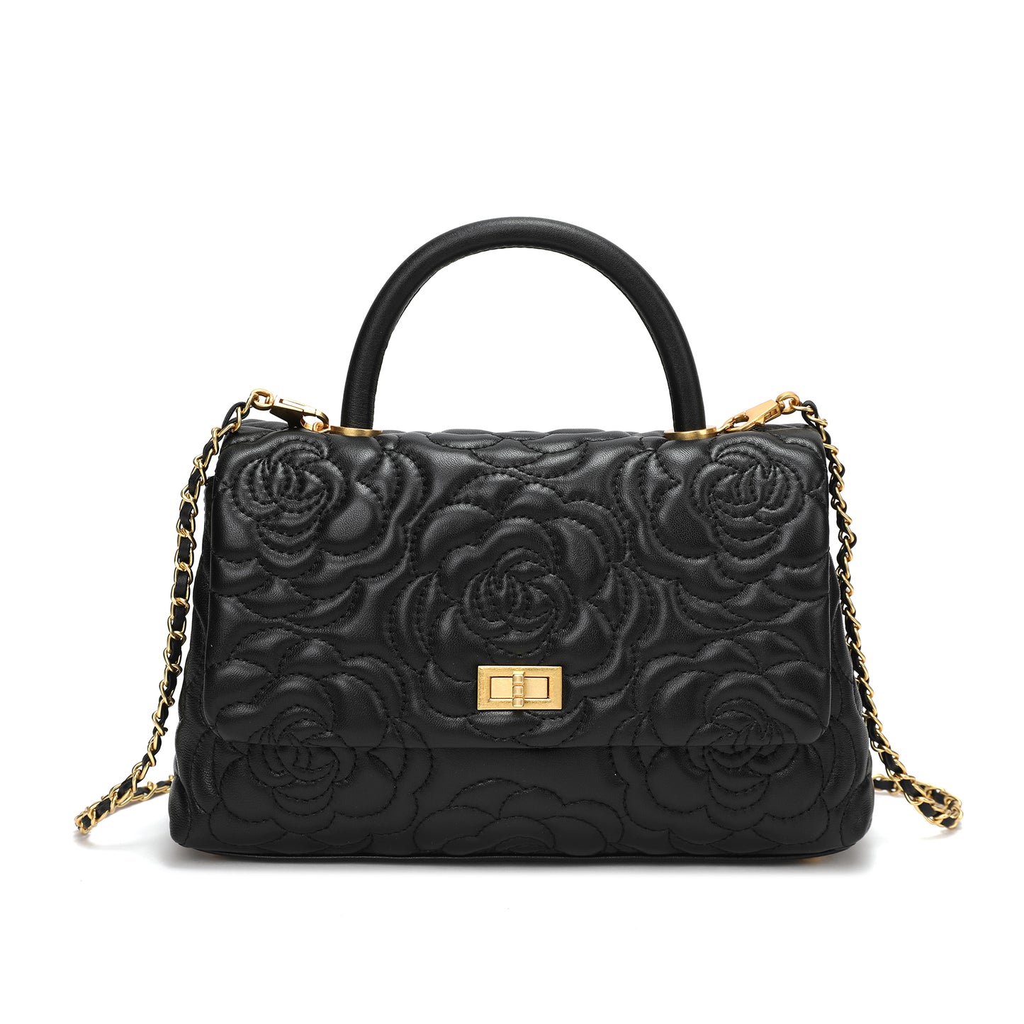 Quilted Floral Top Handle Bag