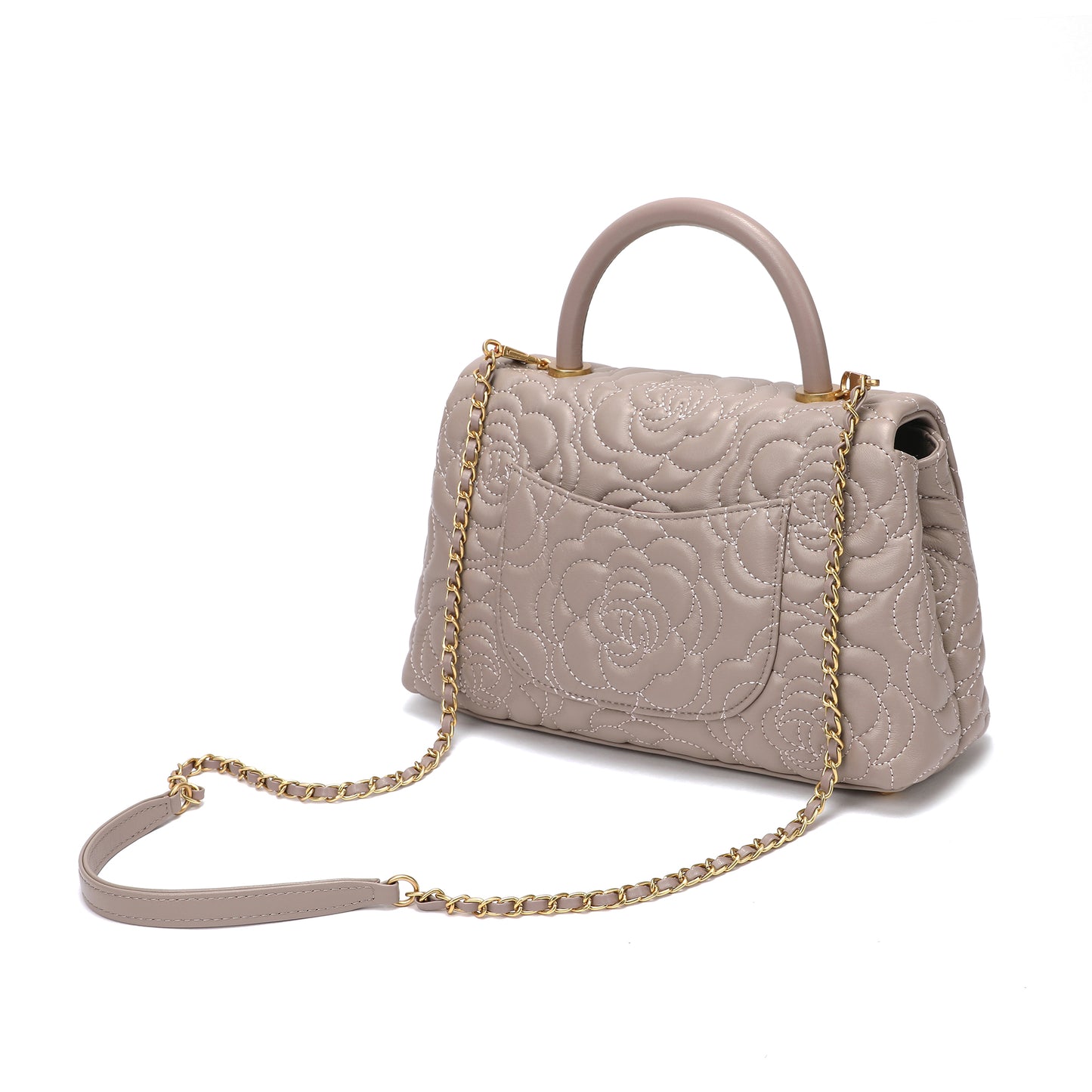 Quilted Floral Top Handle Bag