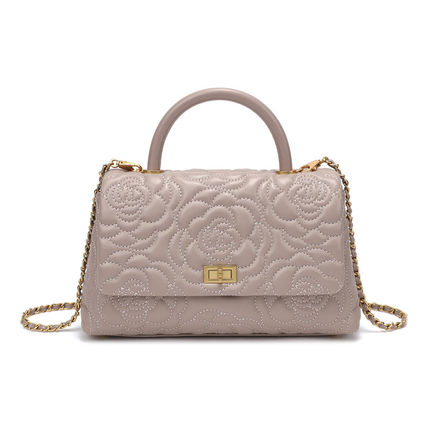 Quilted Floral Top Handle Bag