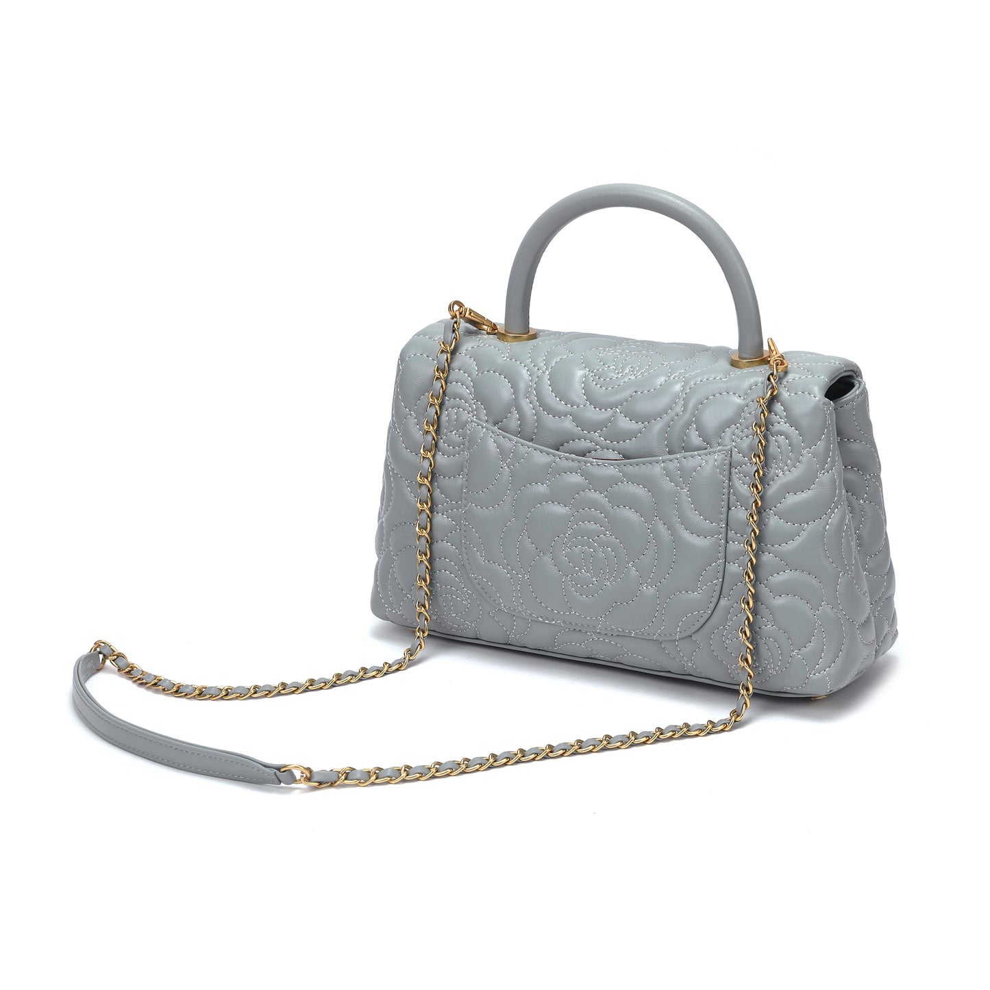 Quilted Floral Top Handle Bag