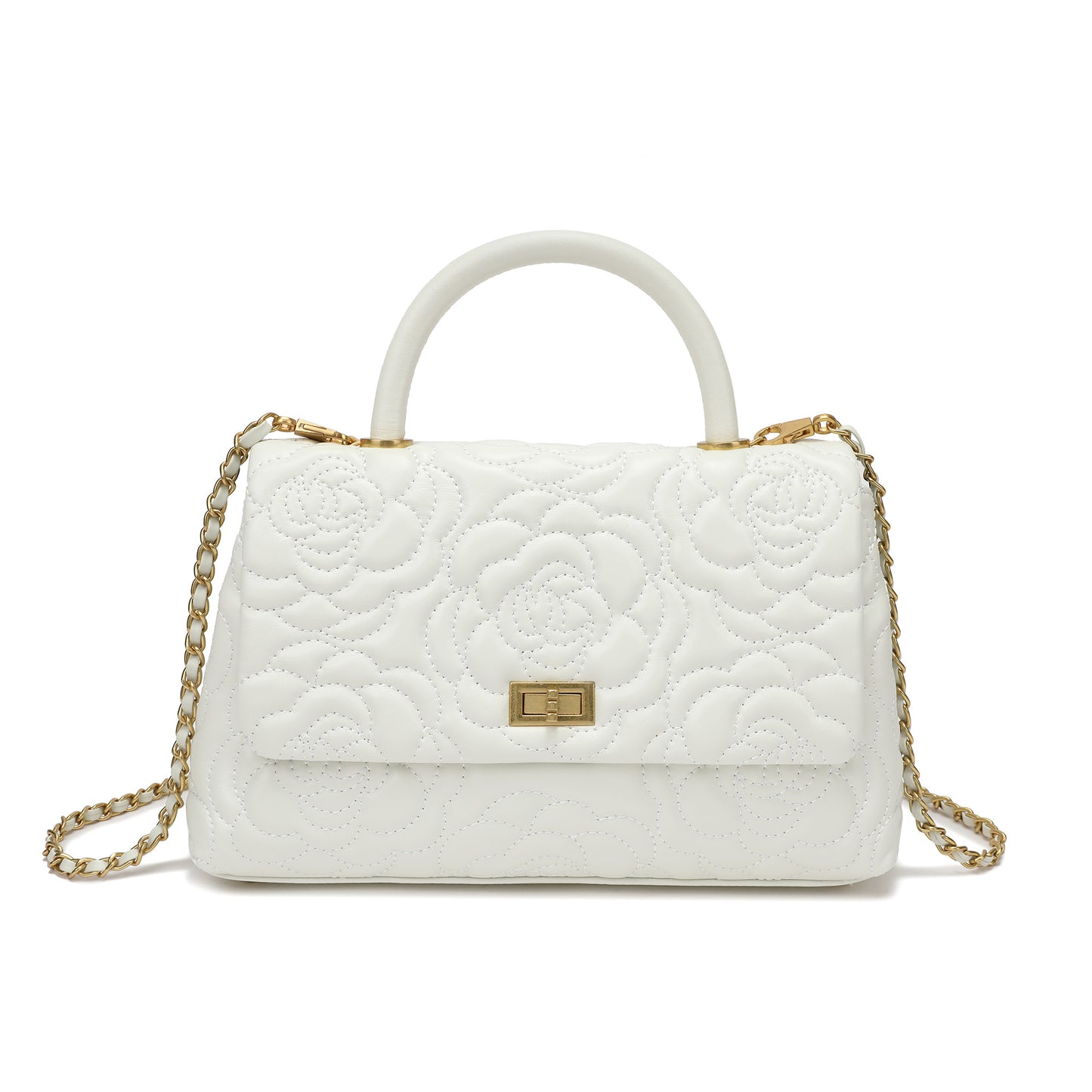Quilted Floral Top Handle Bag