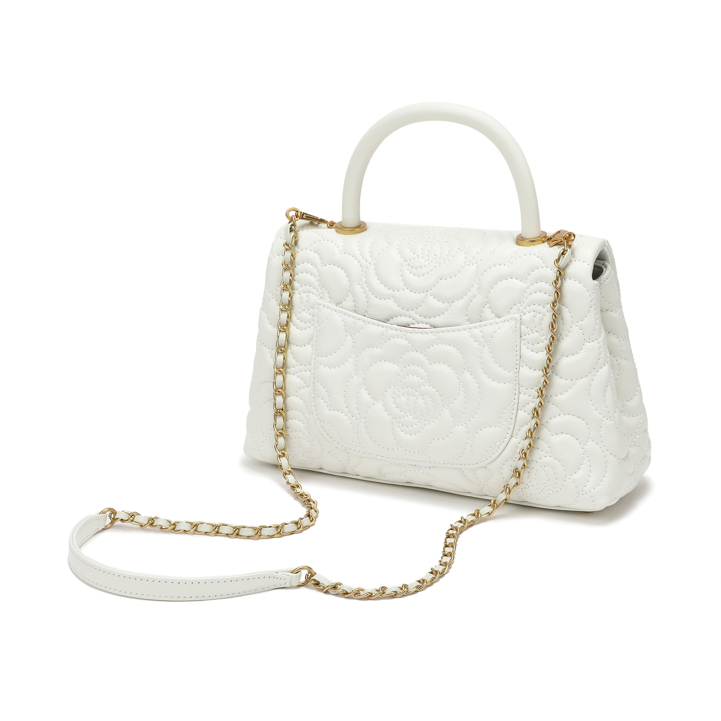 Quilted Floral Top Handle Bag