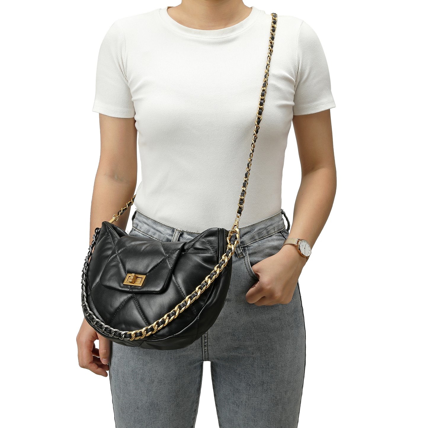 Quilted Sheepskin Leather Crossbody/Shoulder bag