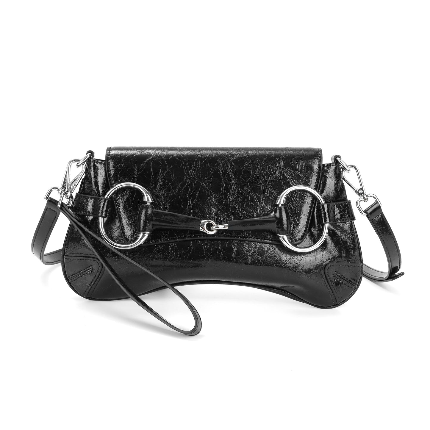 Metallic Leather Shoulder Bag with Horsebit Hardware
