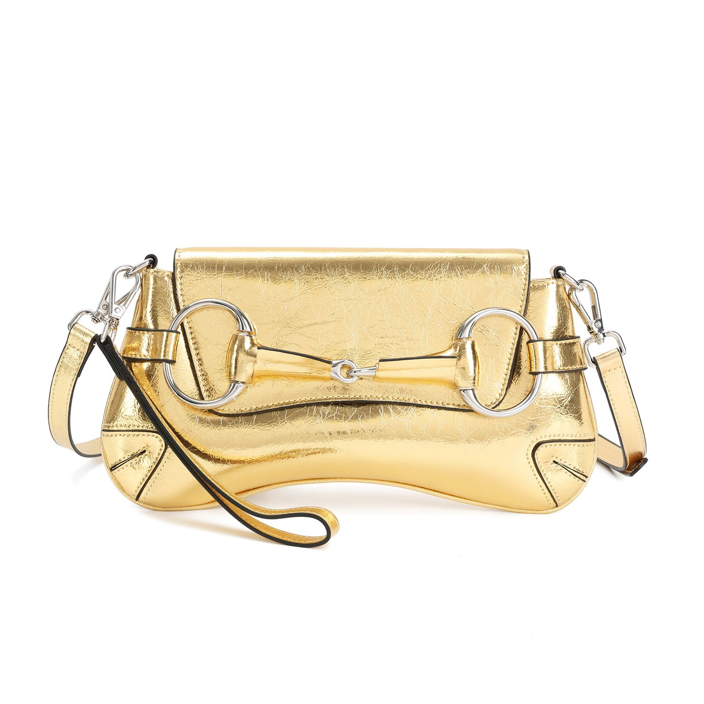 Metallic Leather Shoulder Bag with Horsebit Hardware