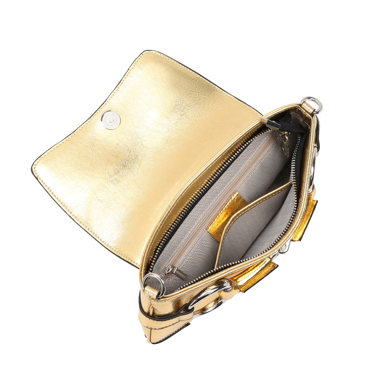 Metallic Leather Shoulder Bag with Horsebit Hardware