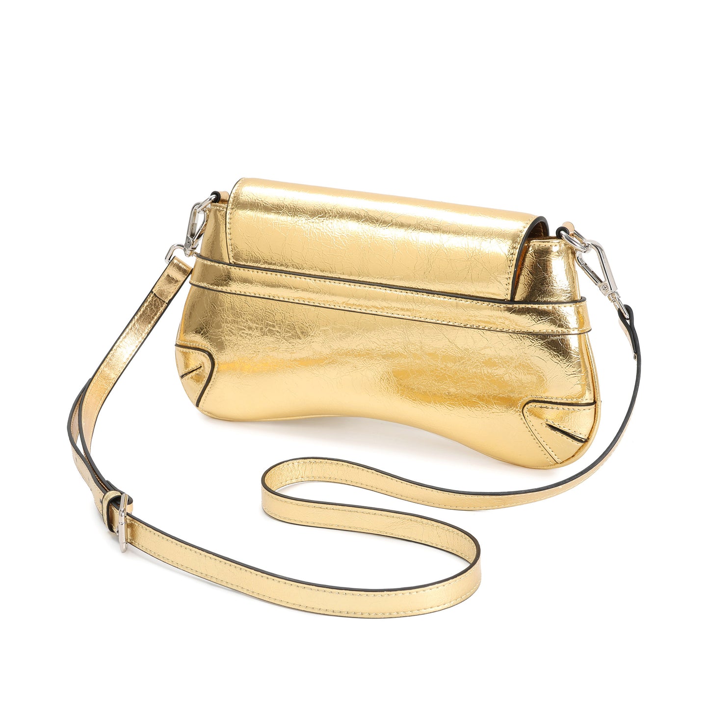 Metallic Leather Shoulder Bag with Horsebit Hardware