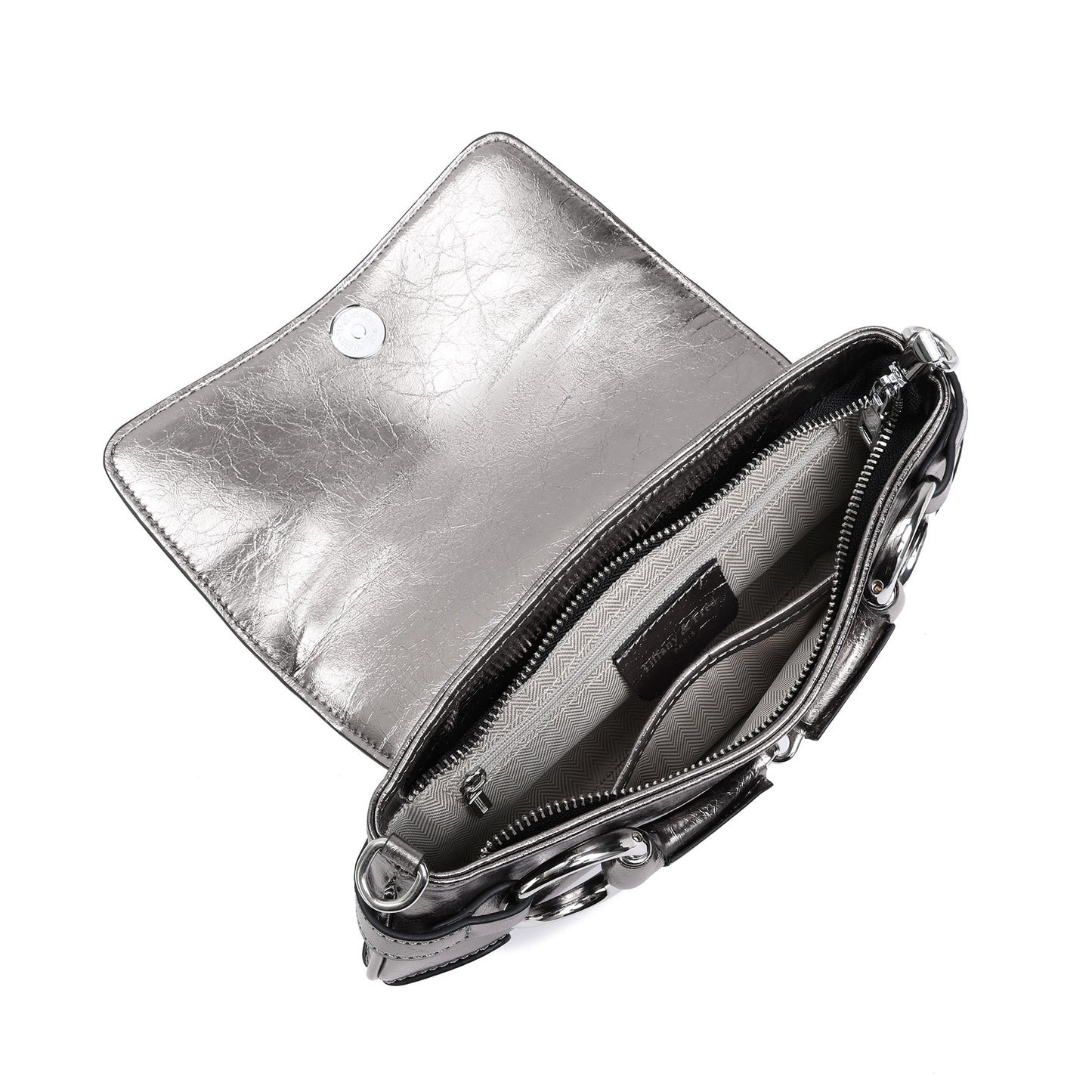Metallic Leather Shoulder Bag with Horsebit Hardware