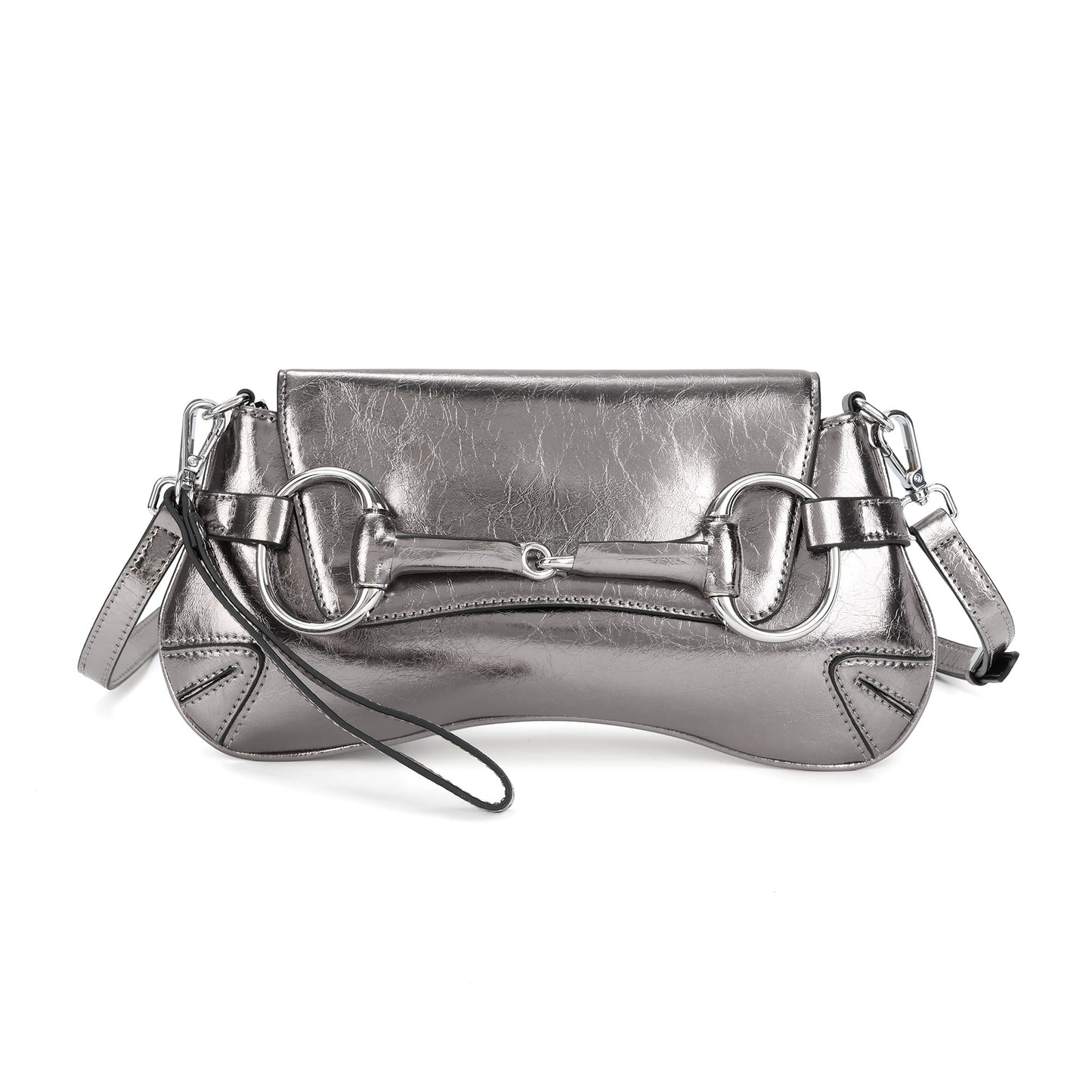 Metallic Leather Shoulder Bag with Horsebit Hardware