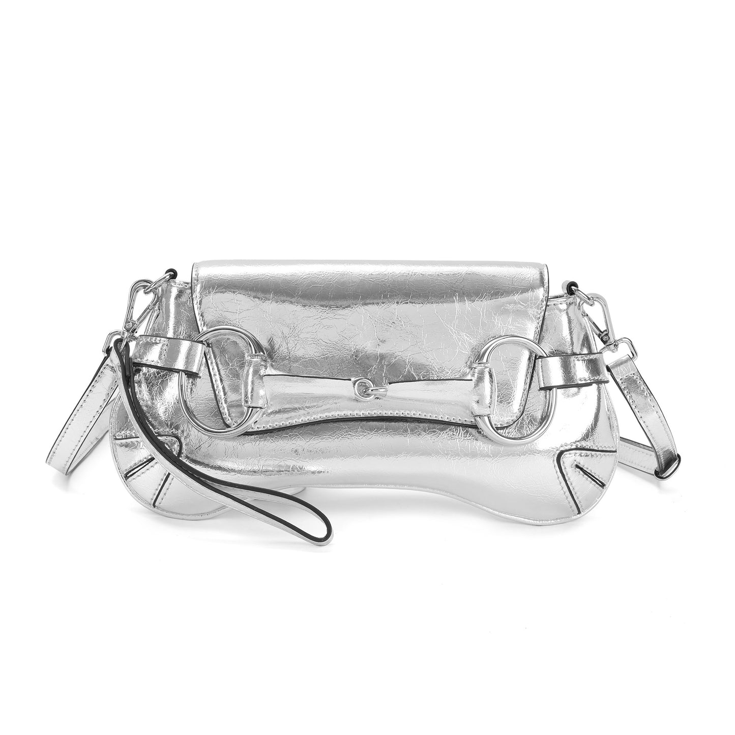 Metallic Leather Shoulder Bag with Horsebit Hardware