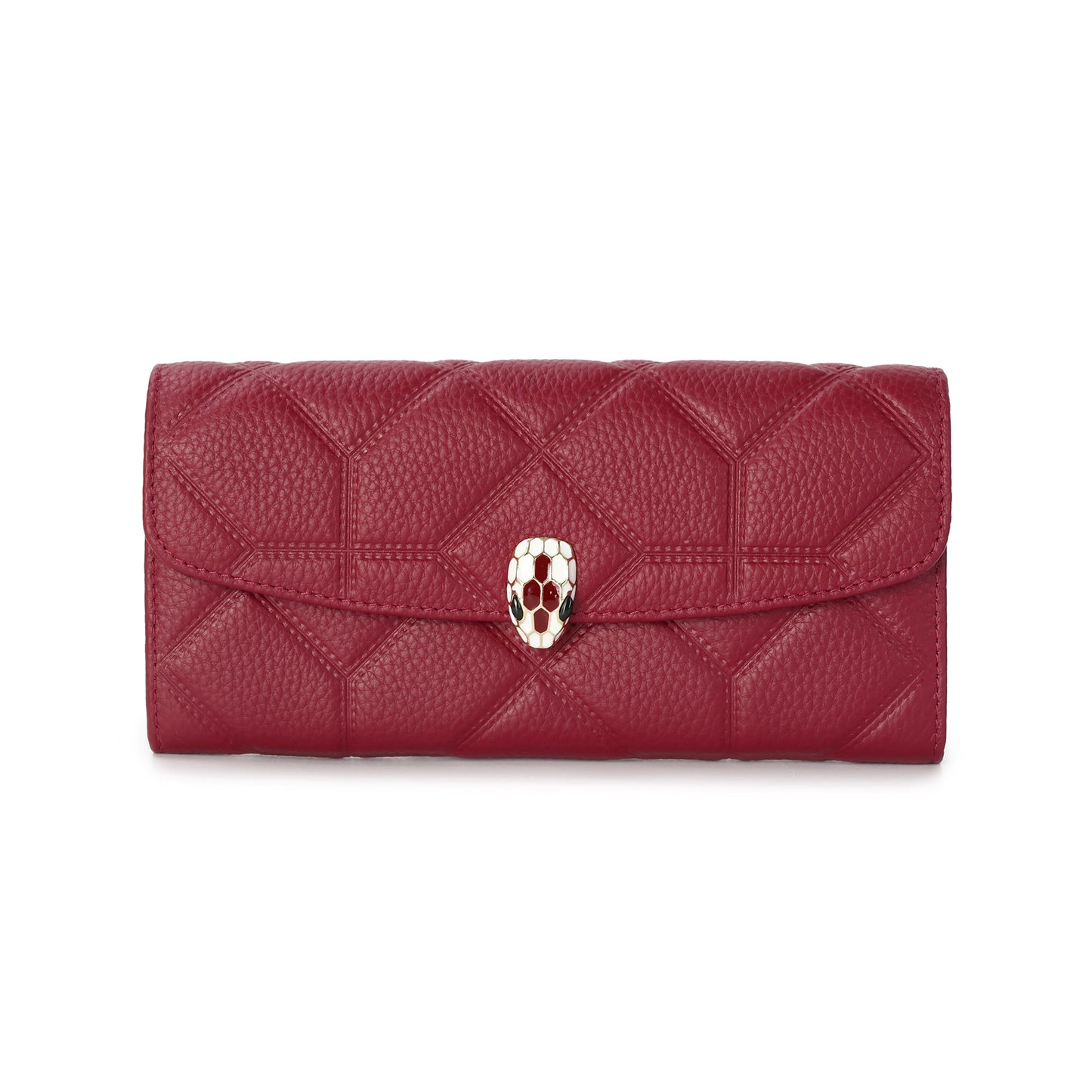 Quilted Leather Wallet with Enamel Clasp