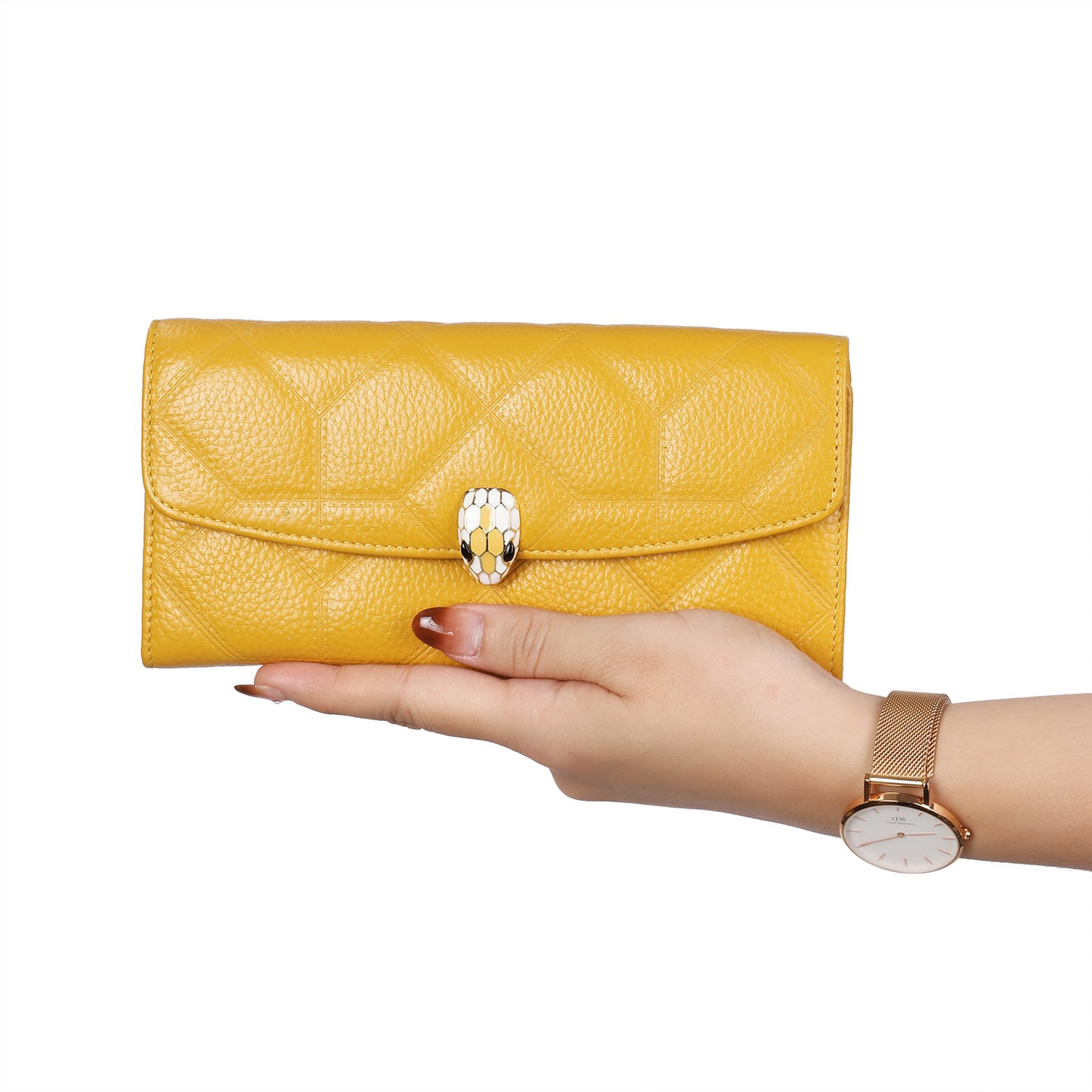 Quilted Leather Wallet with Enamel Clasp
