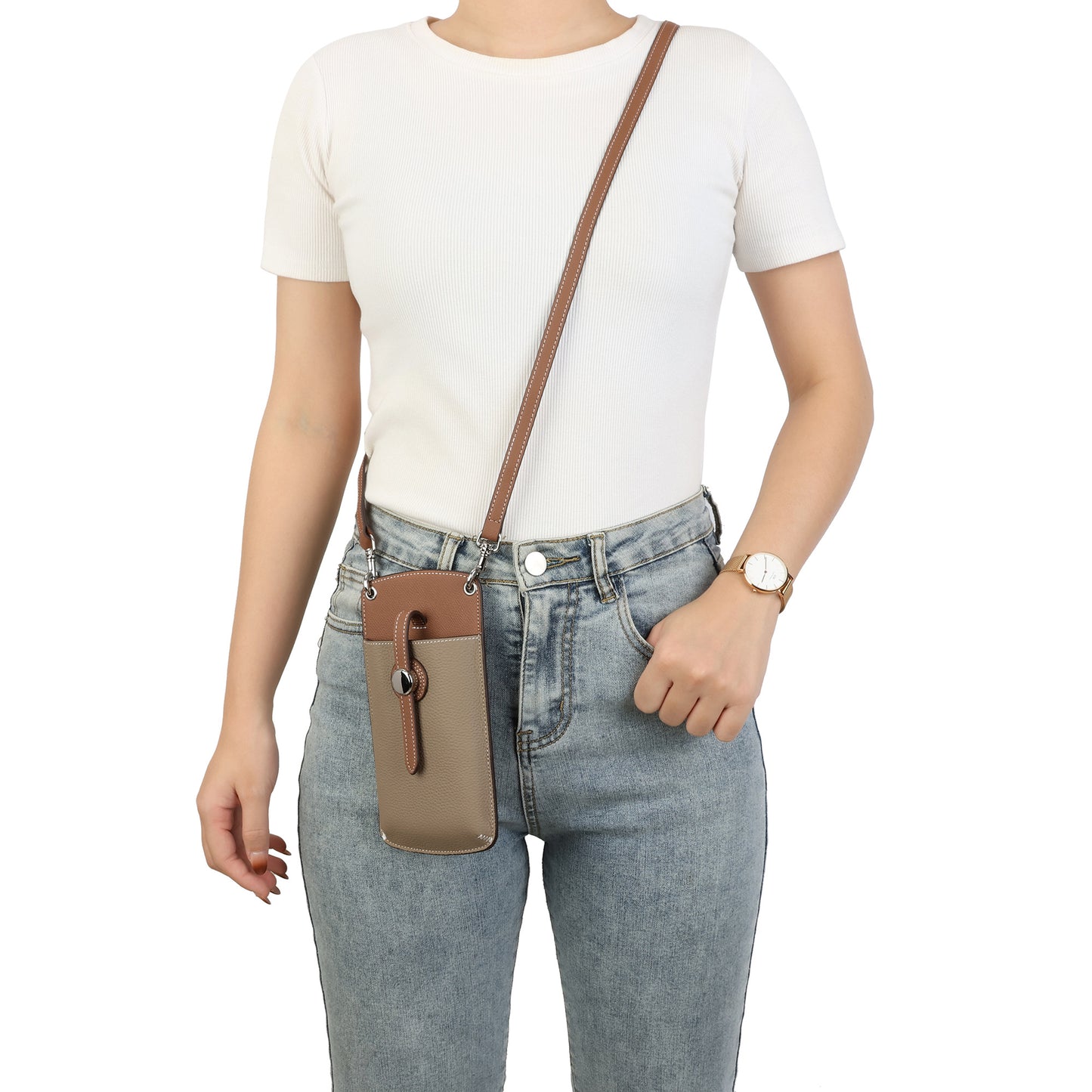 Two-Tone Leather Phone Crossbody Bag