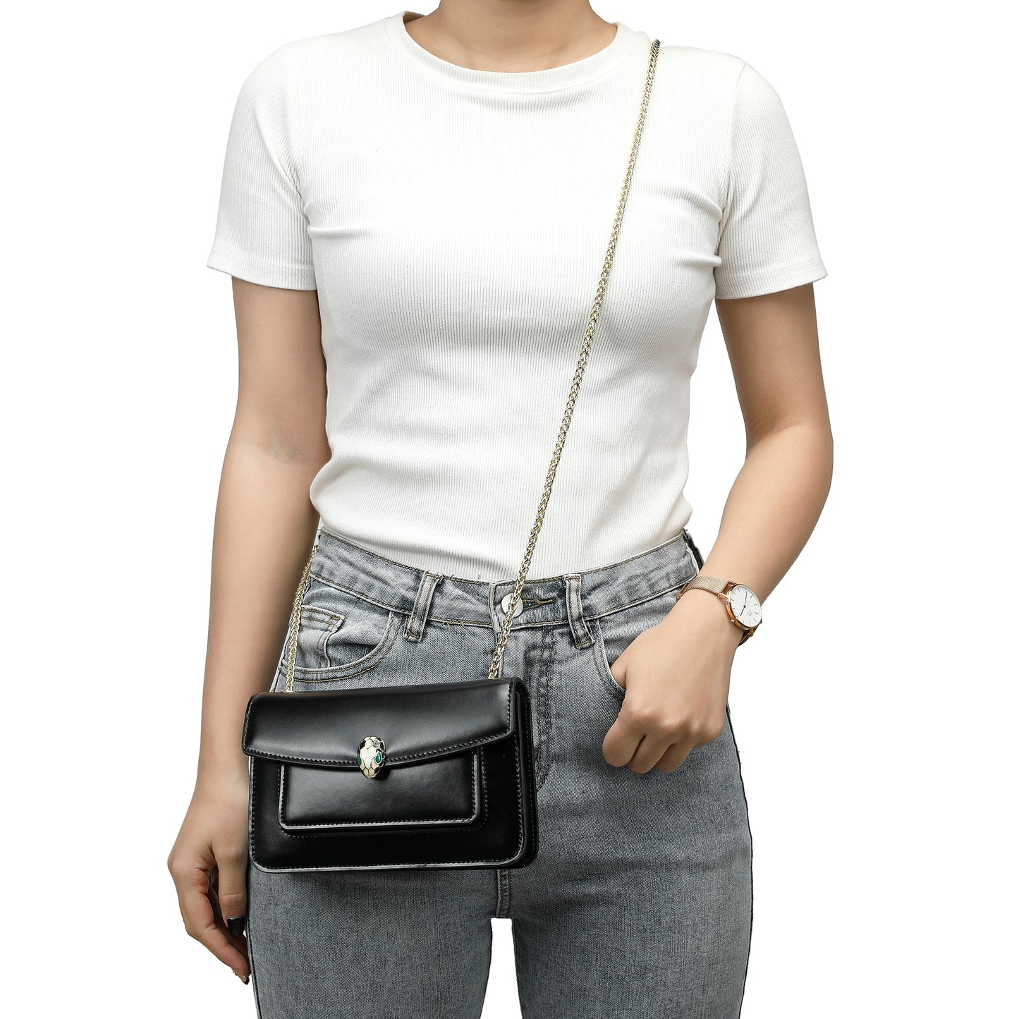 Smooth Leather Foldover Shoulder Bag