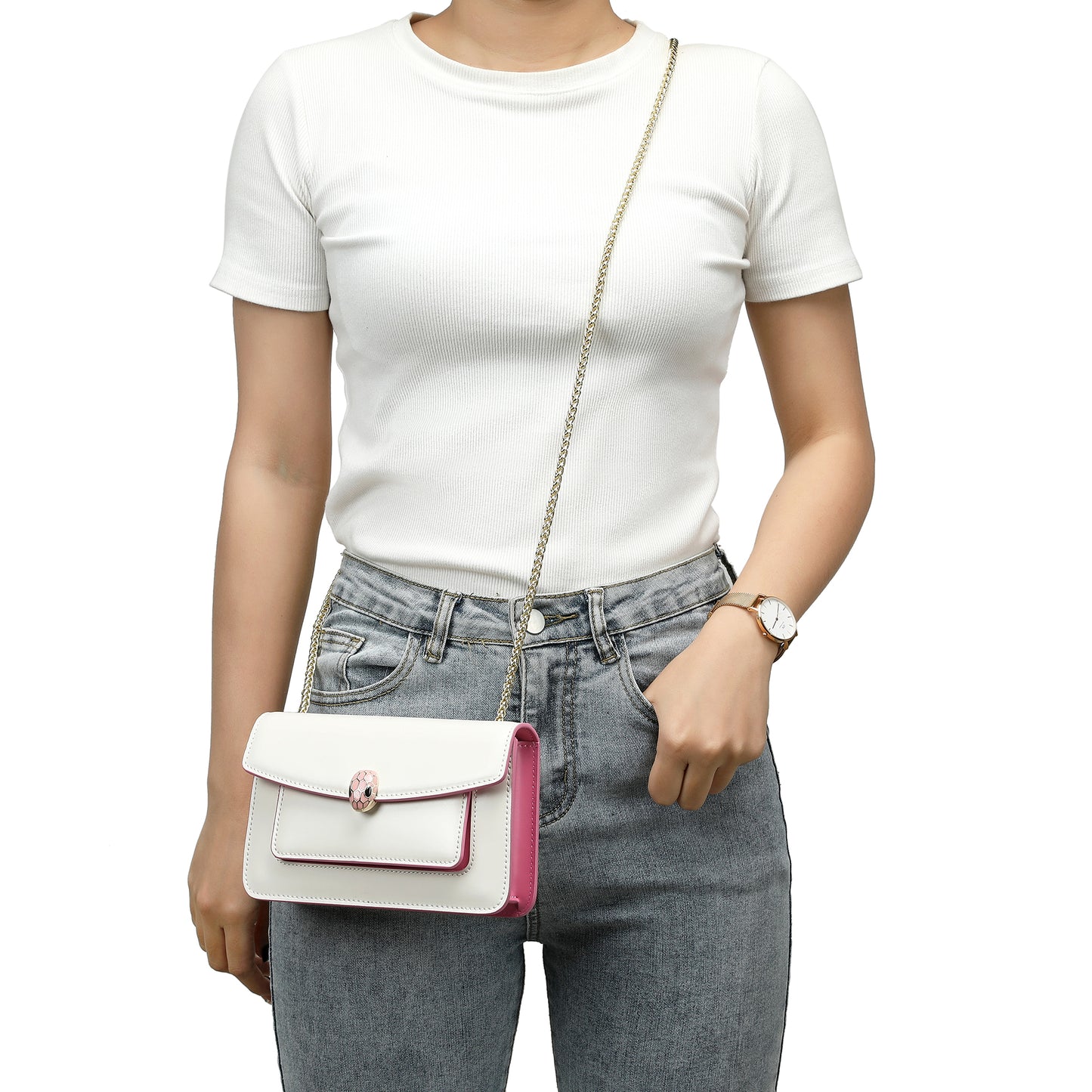 Smooth Leather Foldover Shoulder Bag