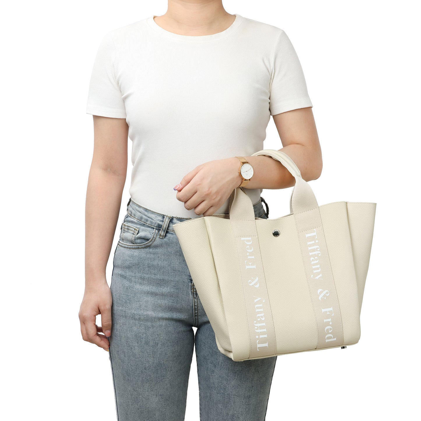 Pebbled Leather Mini Tote with Logo Webbing Strap