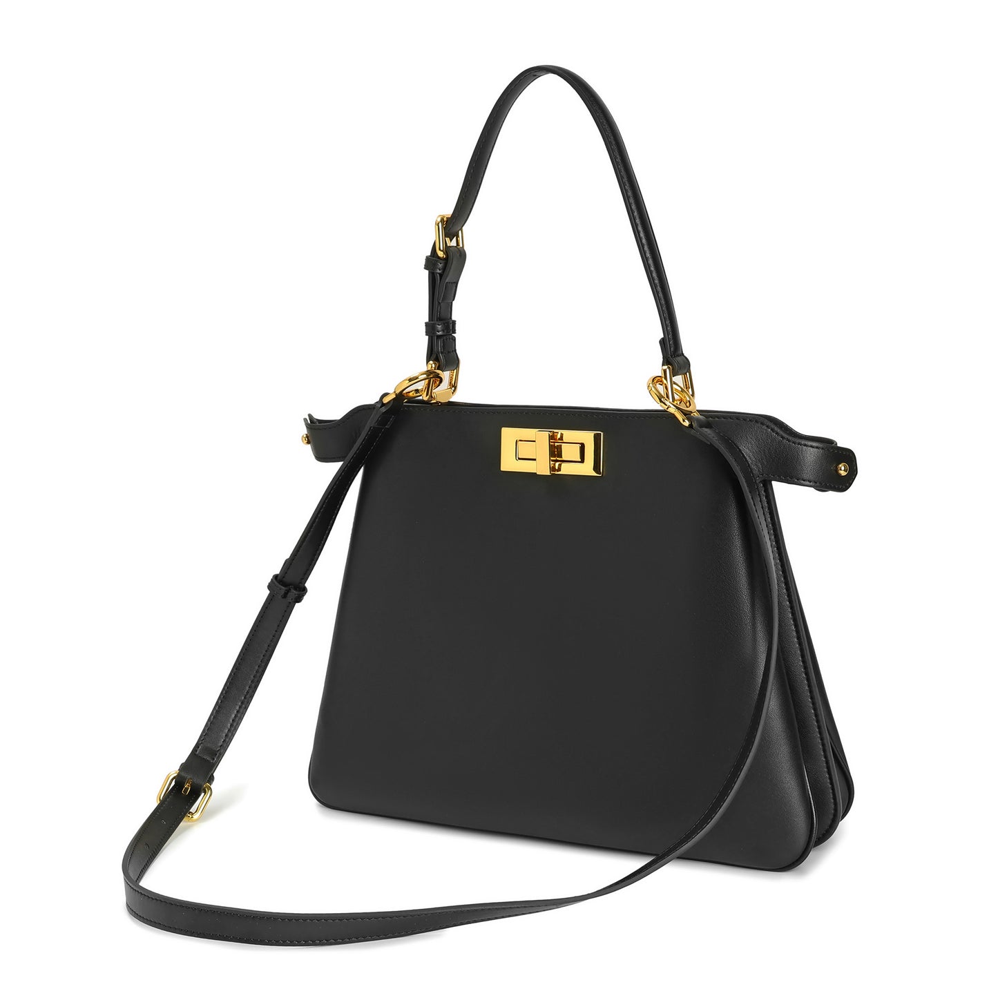 Smooth Leather Structured Tote with Turn-Lock Closure