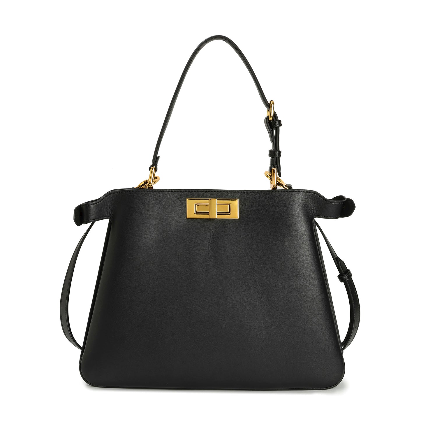 Smooth Leather Structured Tote with Turn-Lock Closure