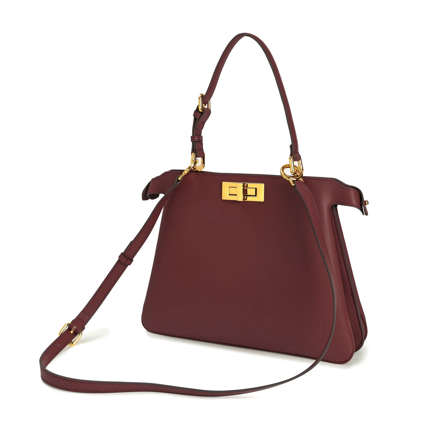 Smooth Leather Structured Tote with Turn-Lock Closure