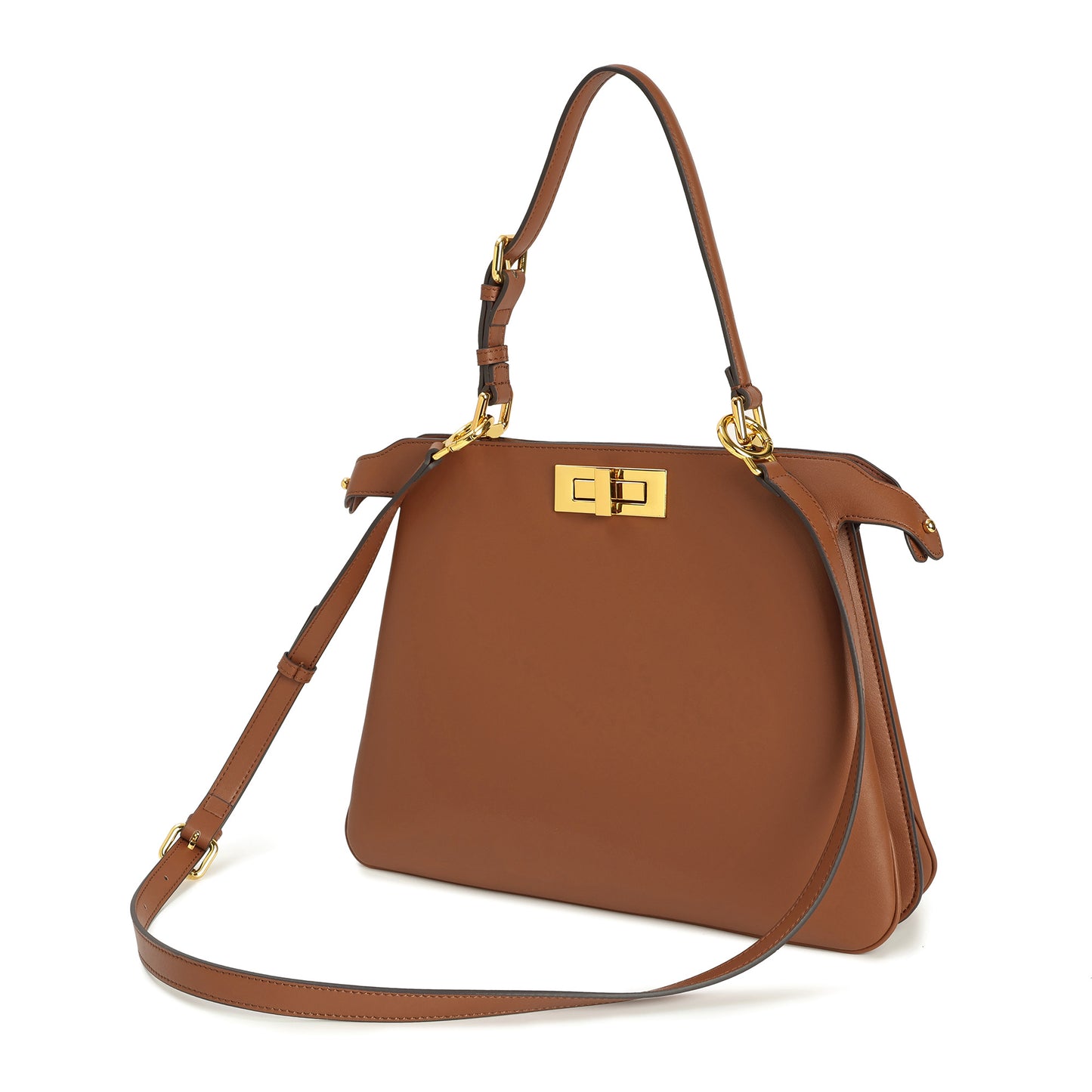 Smooth Leather Structured Tote with Turn-Lock Closure