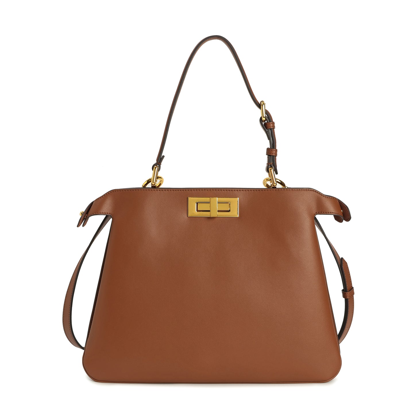 Smooth Leather Structured Tote with Turn-Lock Closure