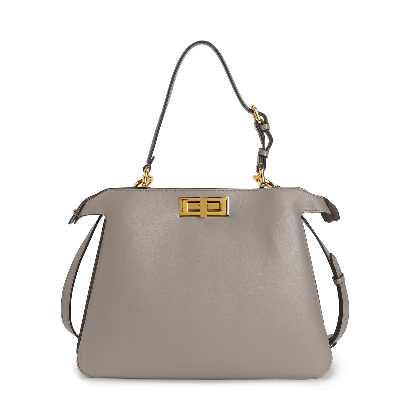 Smooth Leather Structured Tote with Turn-Lock Closure