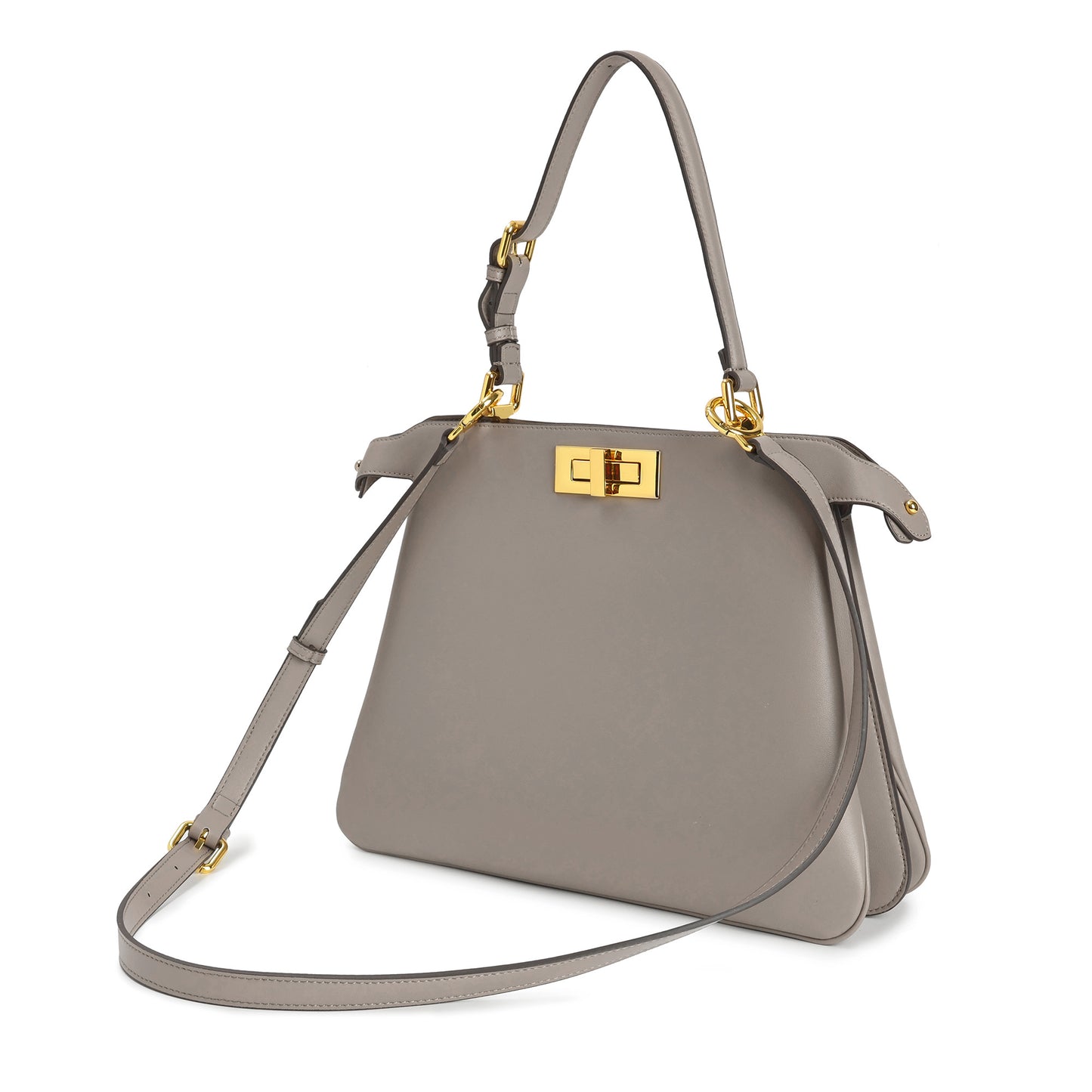 Smooth Leather Structured Tote with Turn-Lock Closure