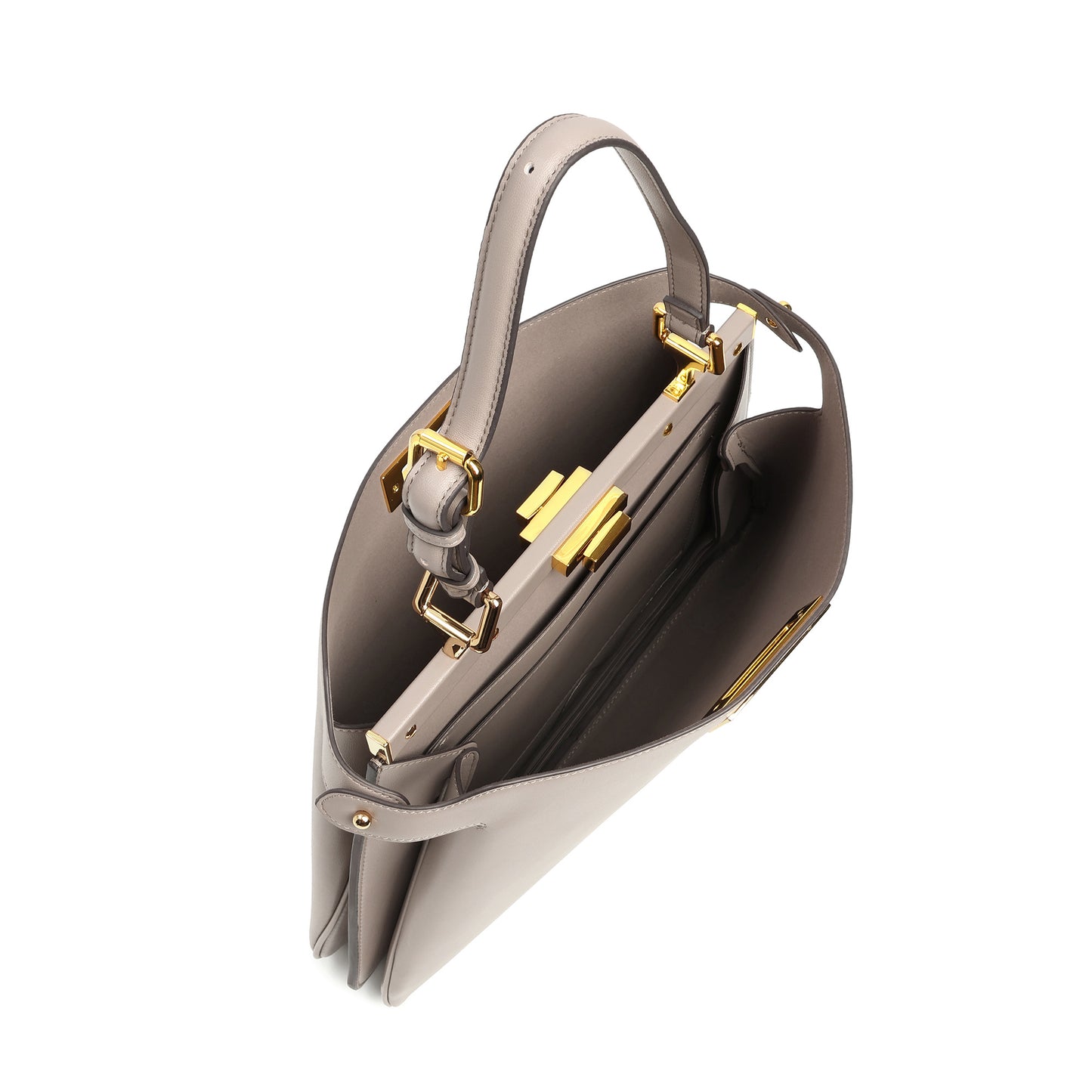 Smooth Leather Structured Tote with Turn-Lock Closure