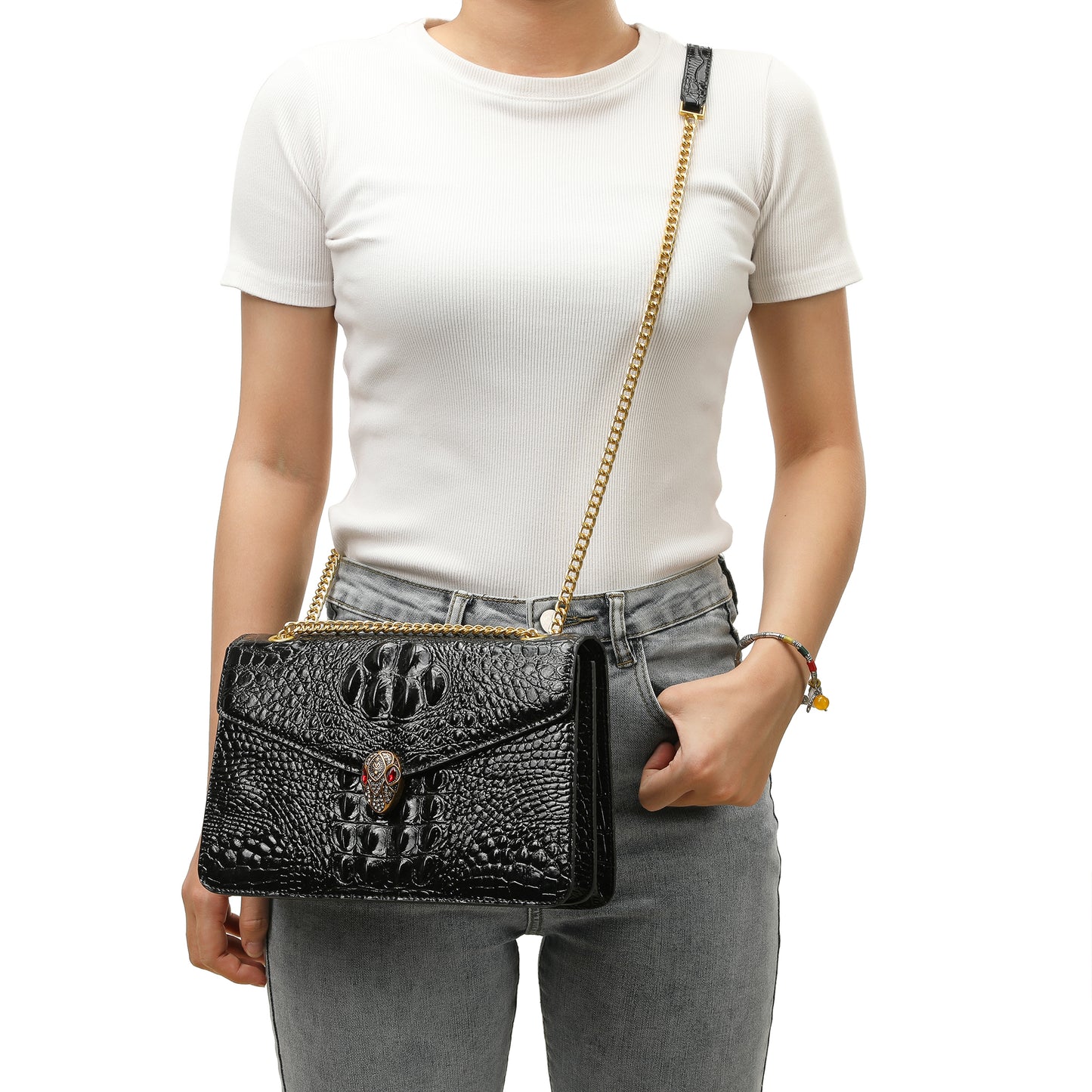 Tiffany & Fred Alligator Embossed Leather Shoulder Bag