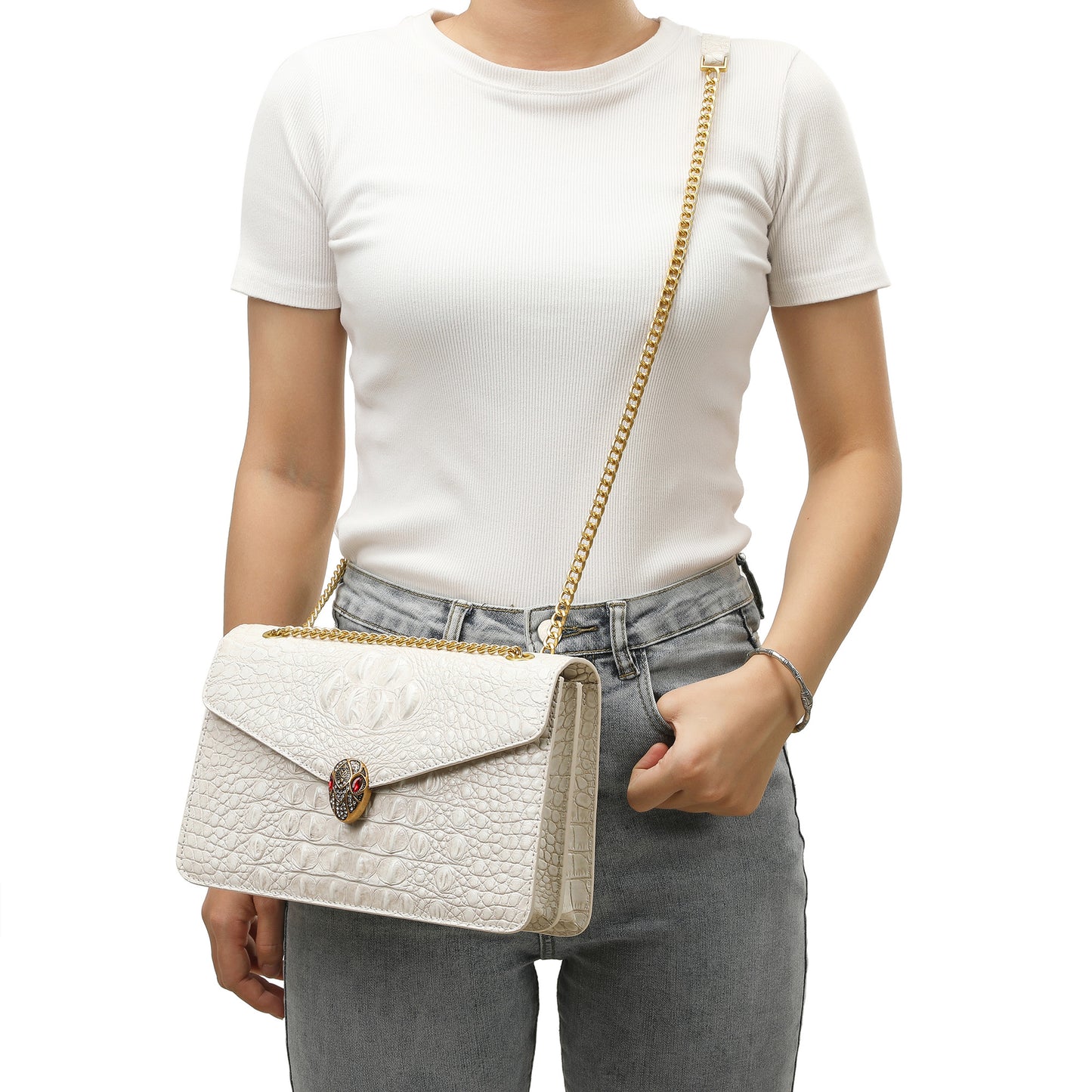 Tiffany & Fred Alligator Embossed Leather Shoulder Bag