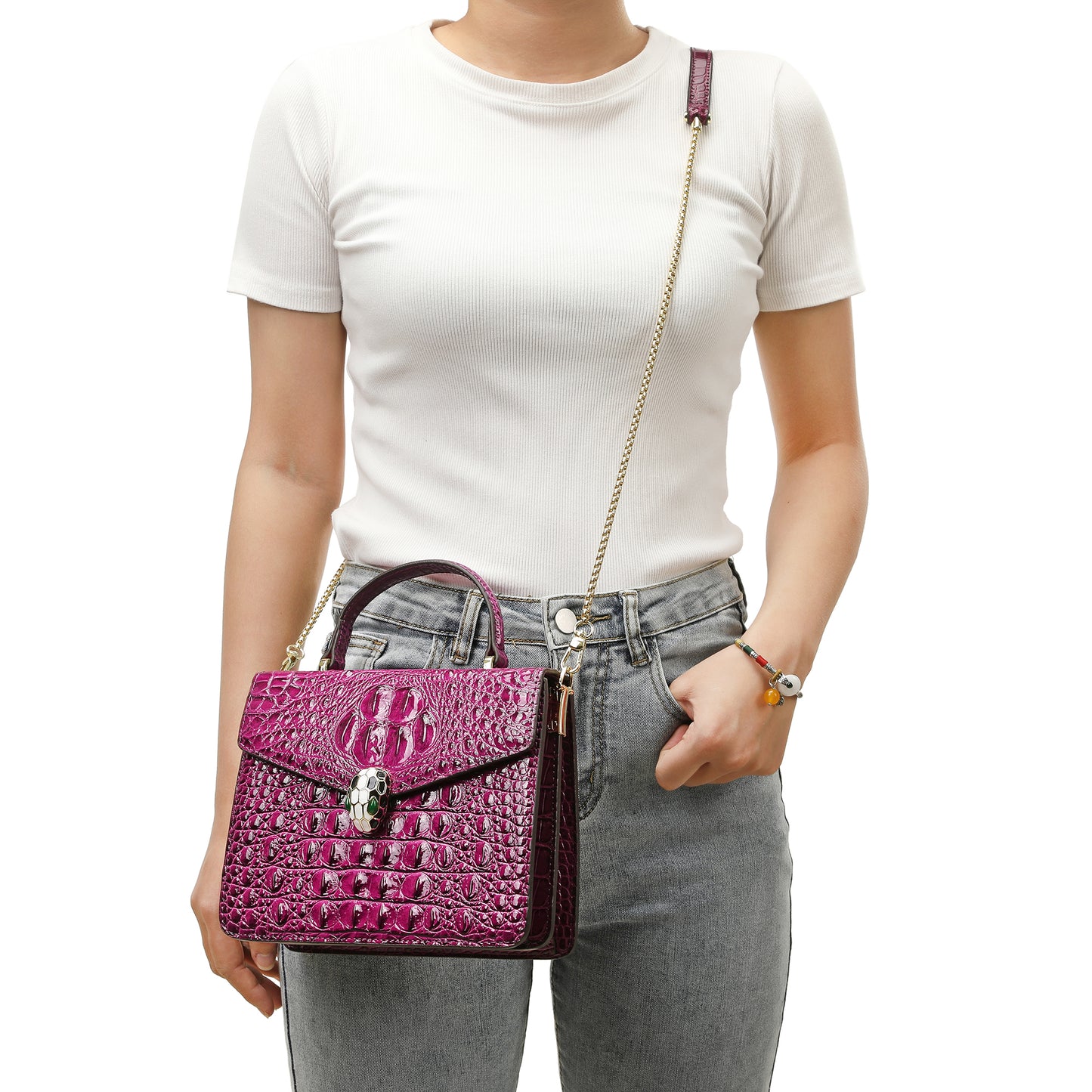 Tiffany & Fred Alligator Embossed Leather Top-handle Shoulder Bag