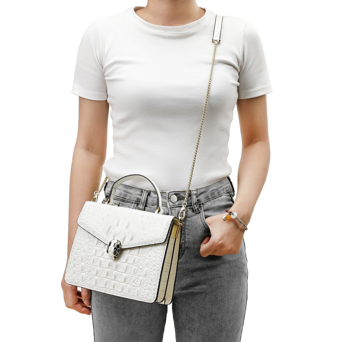 Tiffany & Fred Alligator Embossed Leather Top-handle Shoulder Bag