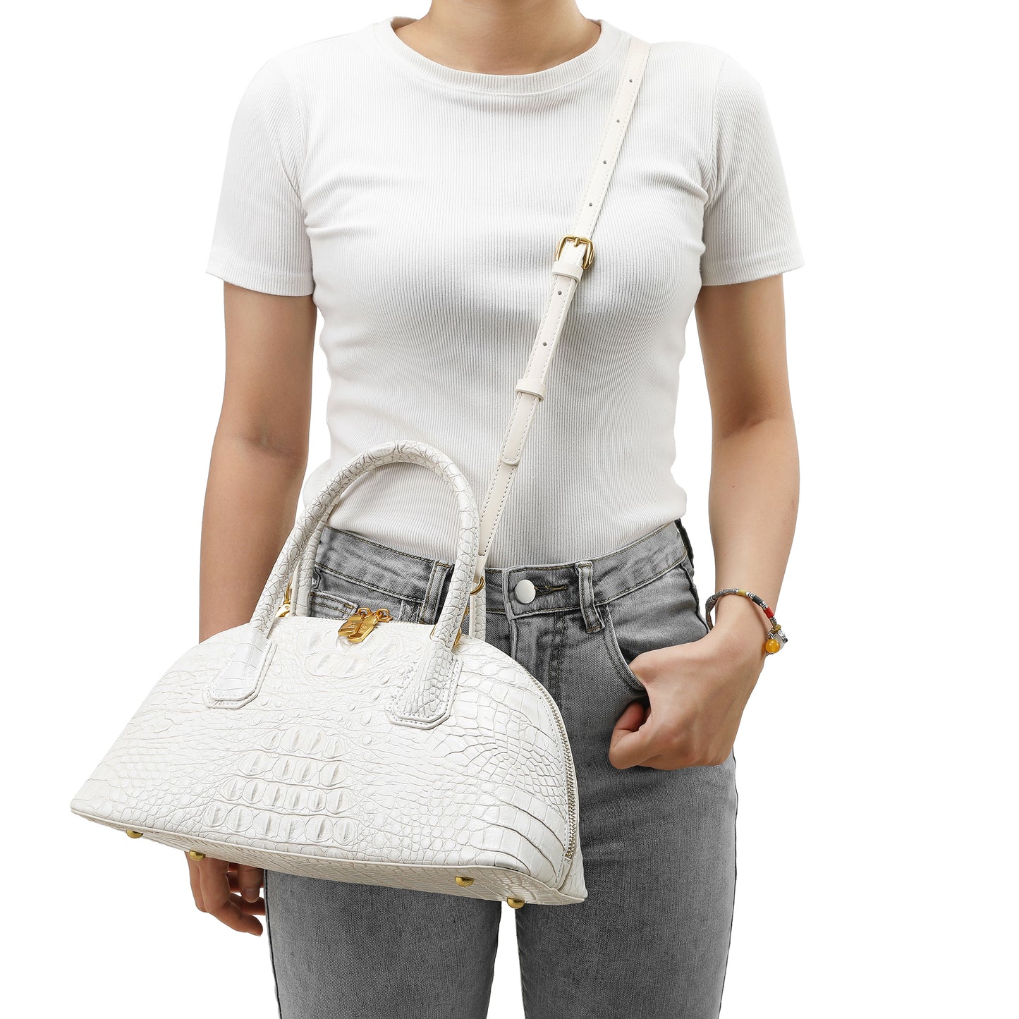 Tiffany & Fred Alligator Embossed Leather Bowling/Shoulder Bag