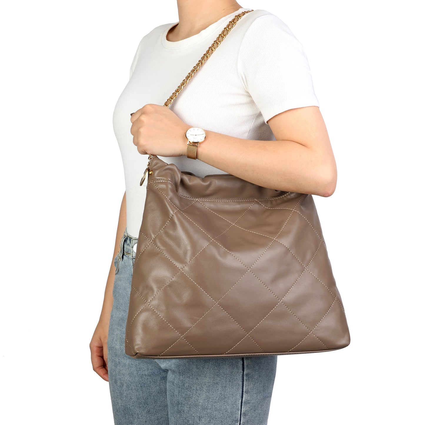 Tiffany & Fred Quilted Lambskin Leather Tote Bag