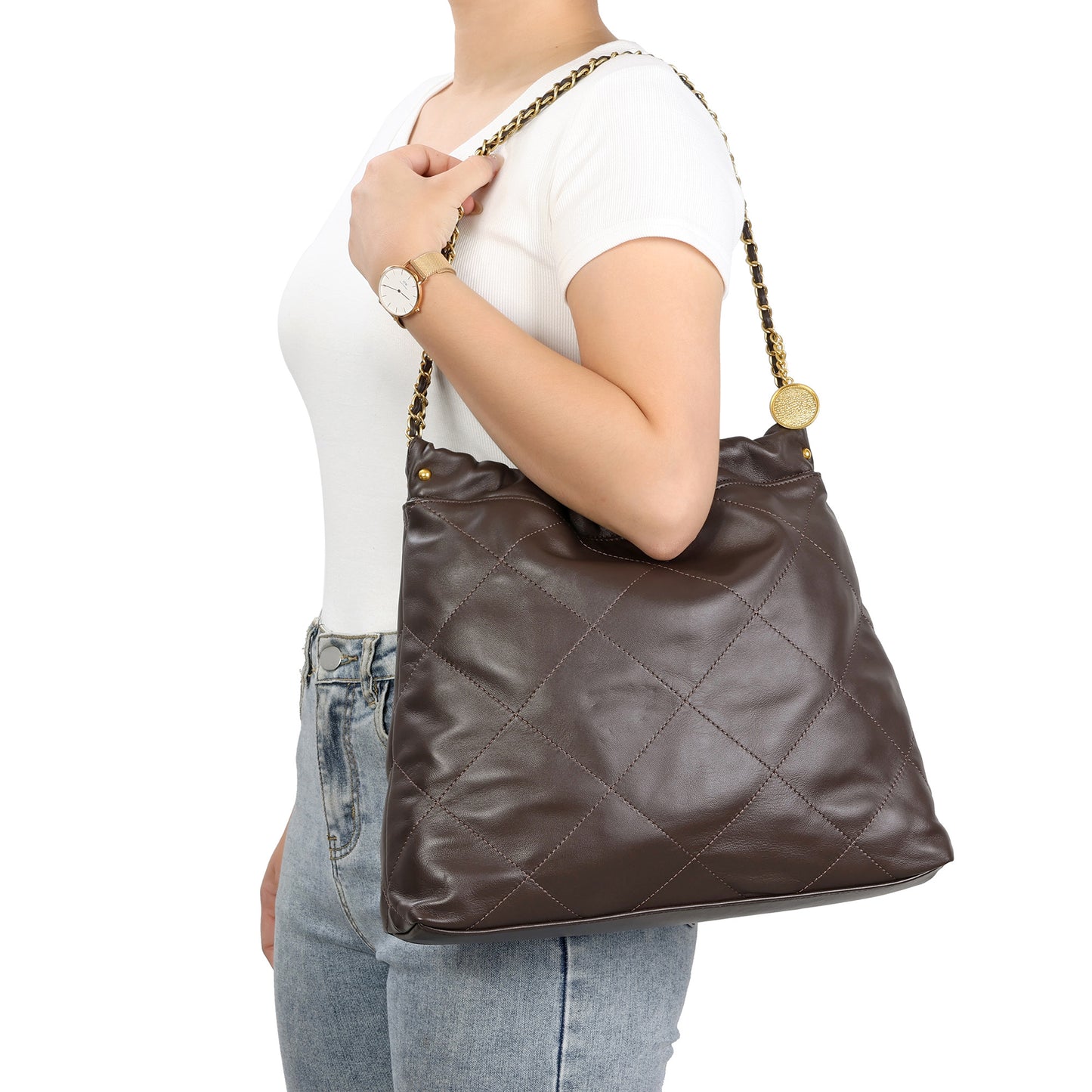 Tiffany & Fred Quilted Lambskin Leather Tote Bag