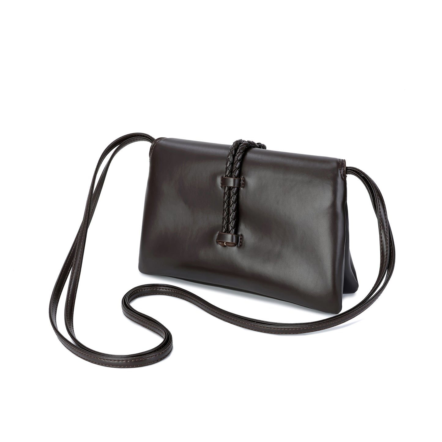Elegant Leather Crossbody Bag with Braided Closure