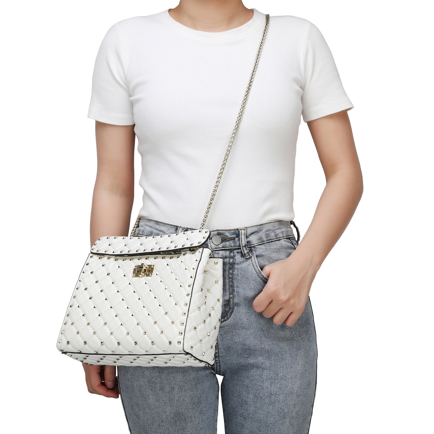 Tiffany & Fred Quilted & Studded Lambskin Leather Shoulder Bag