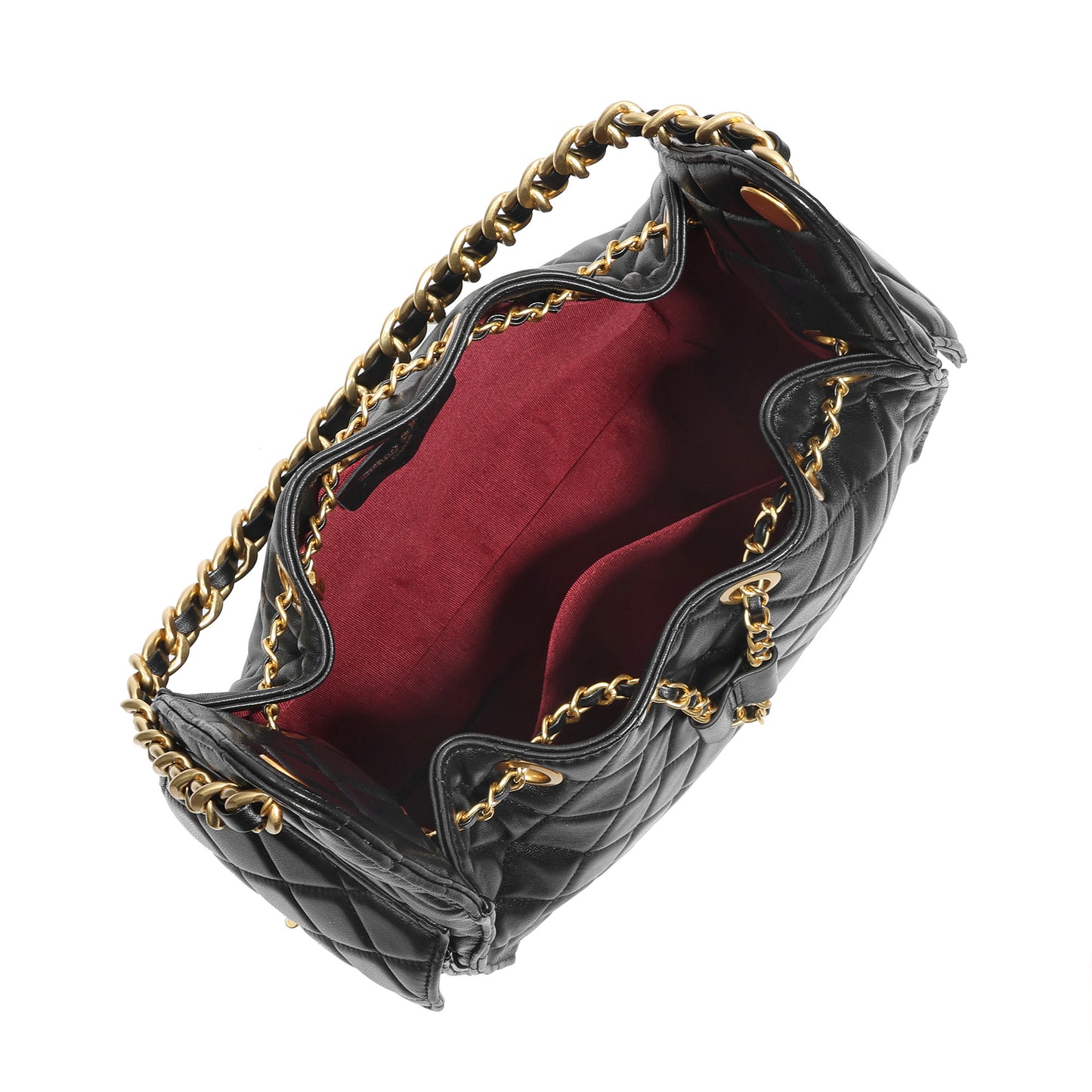 Quilted Sheepskin Leather Shoulder Bag with Chain Strap