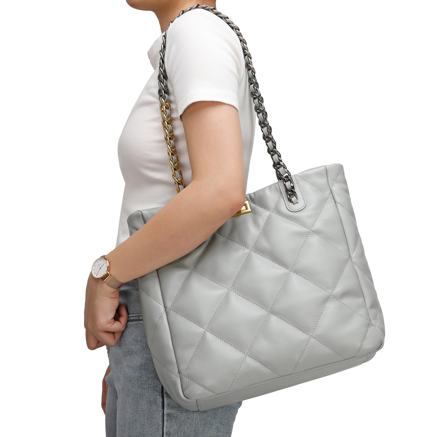 Tiffany & Fred Quilted Sheepskin Leather Tote/ Shoulder Bag