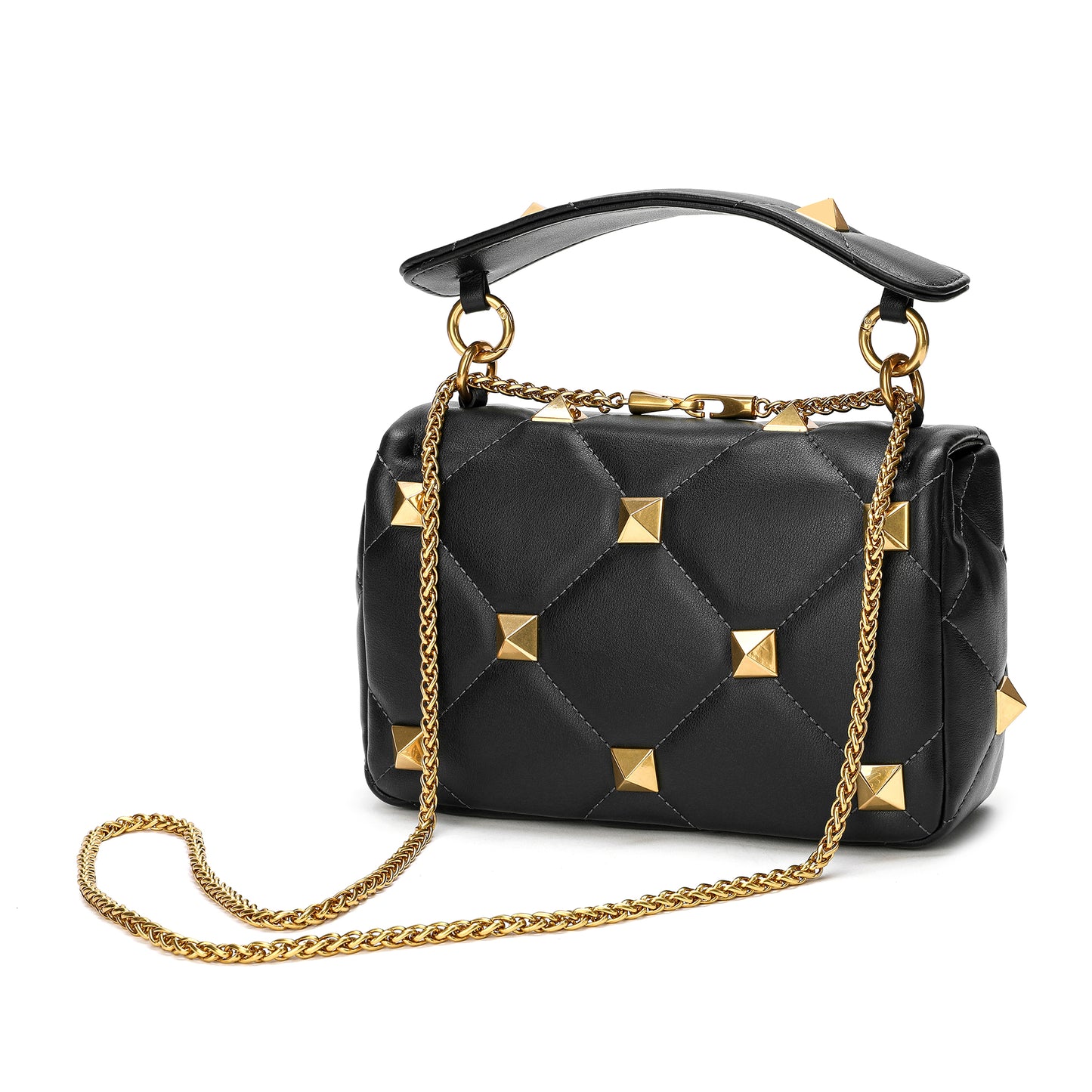 Quilted and Studded Sheepskin Leather Shoulder Bag