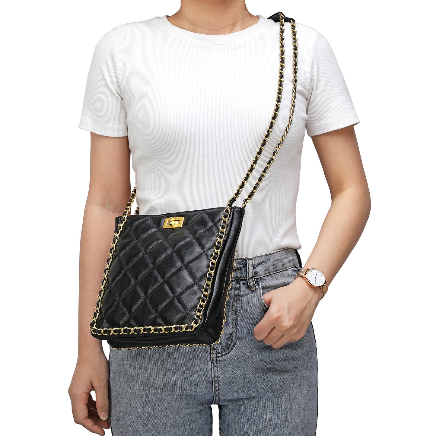 Tiffany & Fred Quilted Sheepskin Messenger/Shoulder Bag