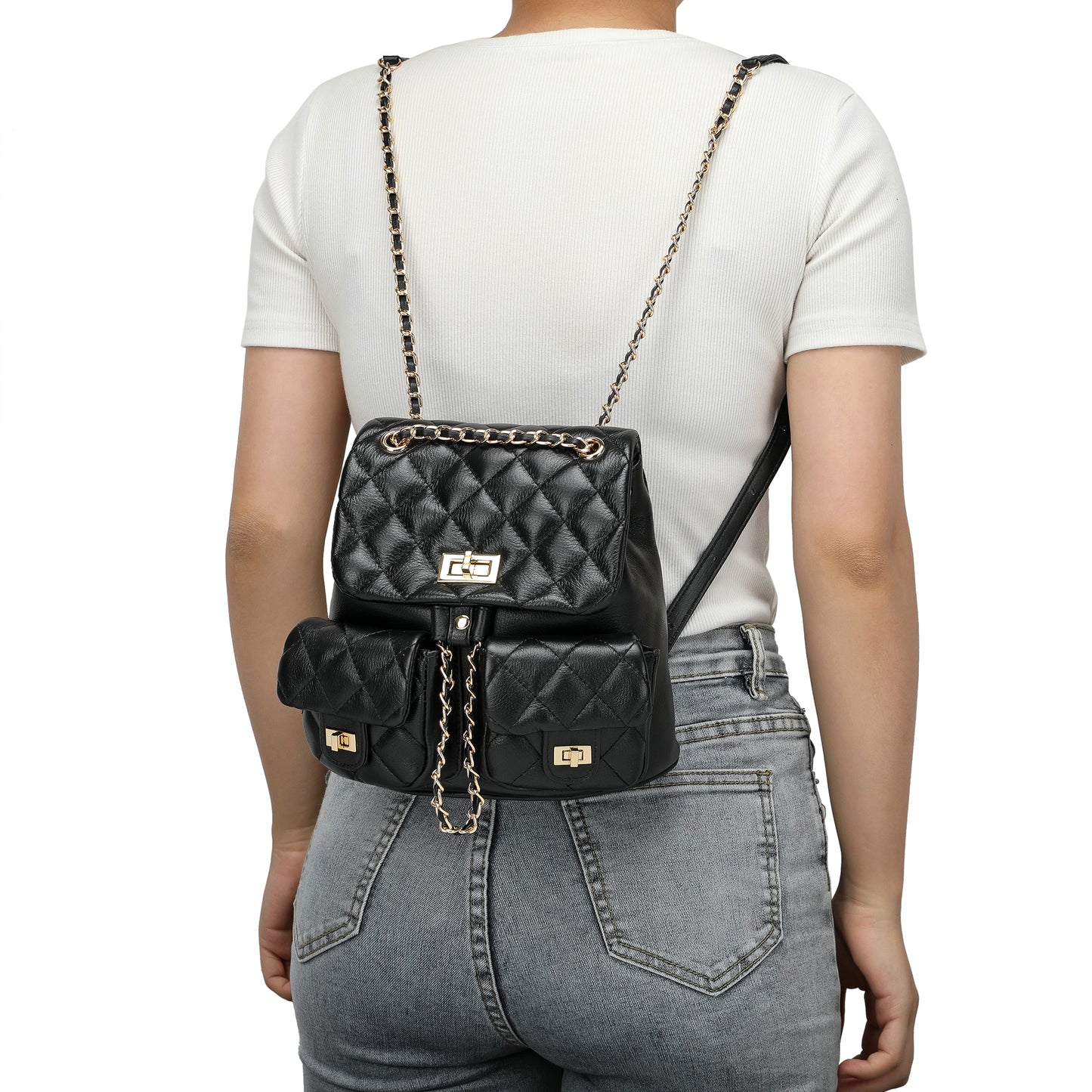 Quilted Sheepskin Leather Backpack