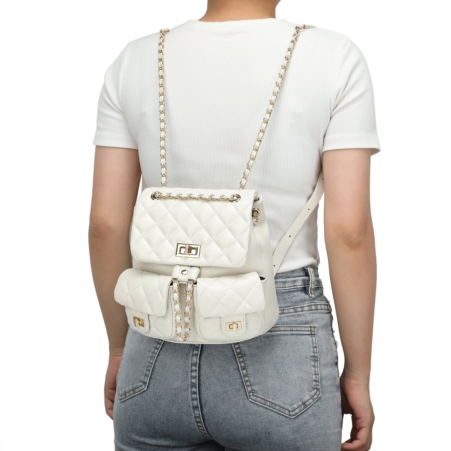 Quilted Sheepskin Leather Backpack