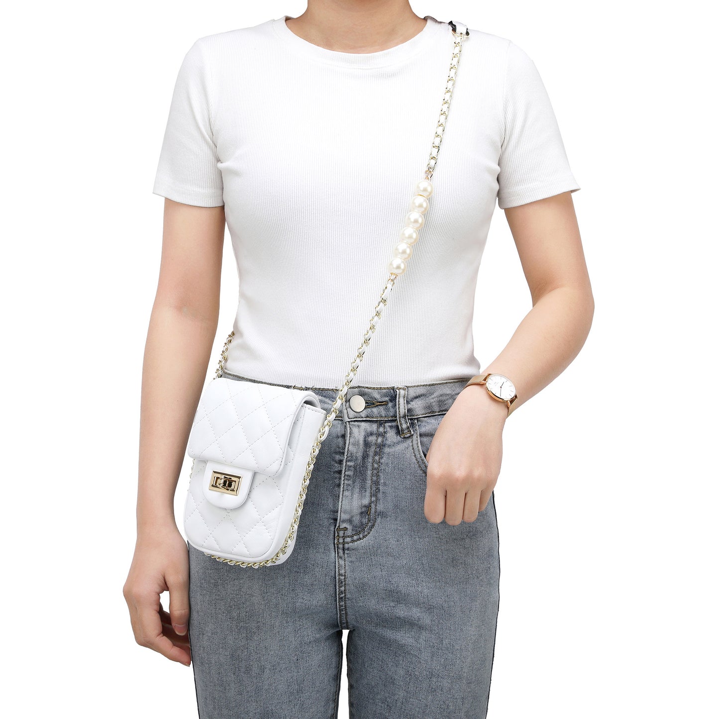 Tiffany & Fred Lizard Quilted Sheepskin Leather Crossbody Bag