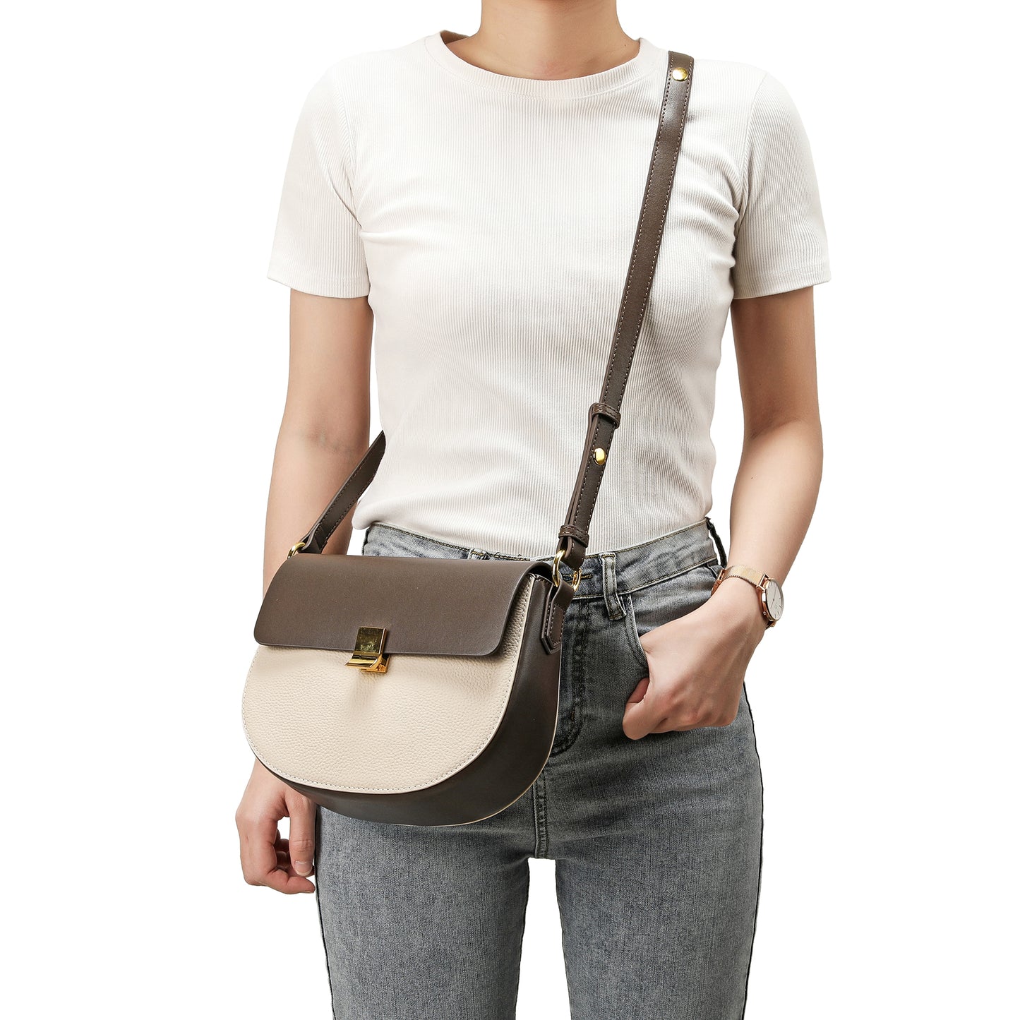 Tiffany & Fred two tone full-grain Crossbody/Shoulder Bag