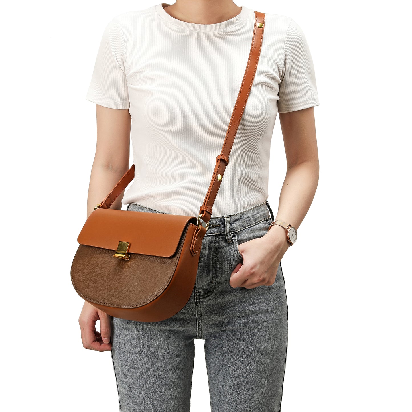 Tiffany & Fred two tone full-grain Crossbody/Shoulder Bag