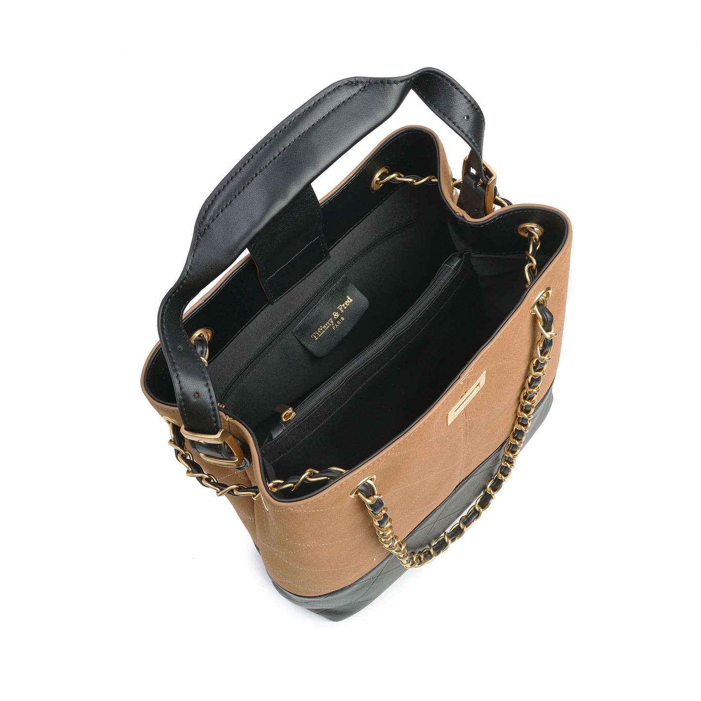 Suede & Leather Bucket Tote with Chain Straps