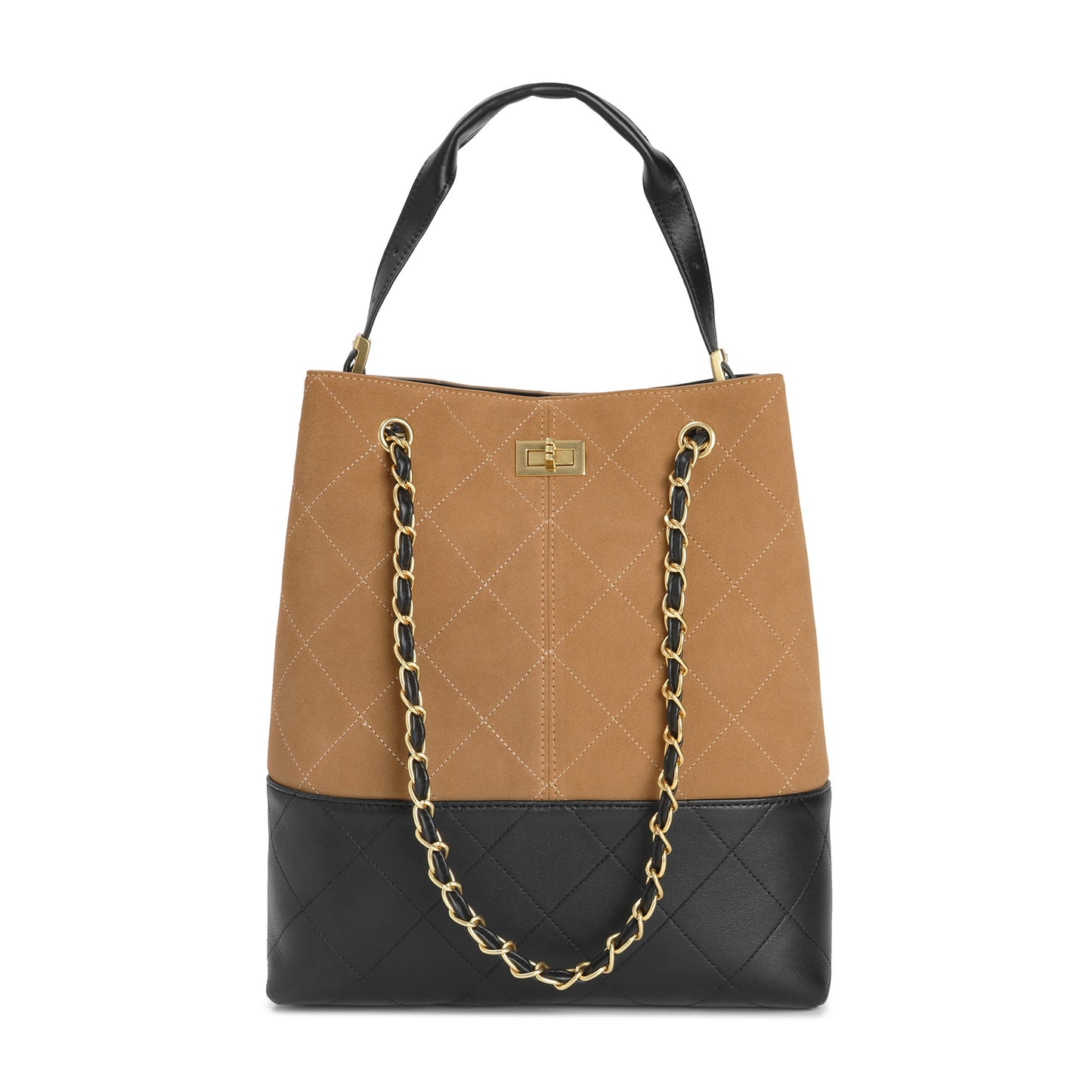 Suede & Leather Bucket Tote with Chain Straps