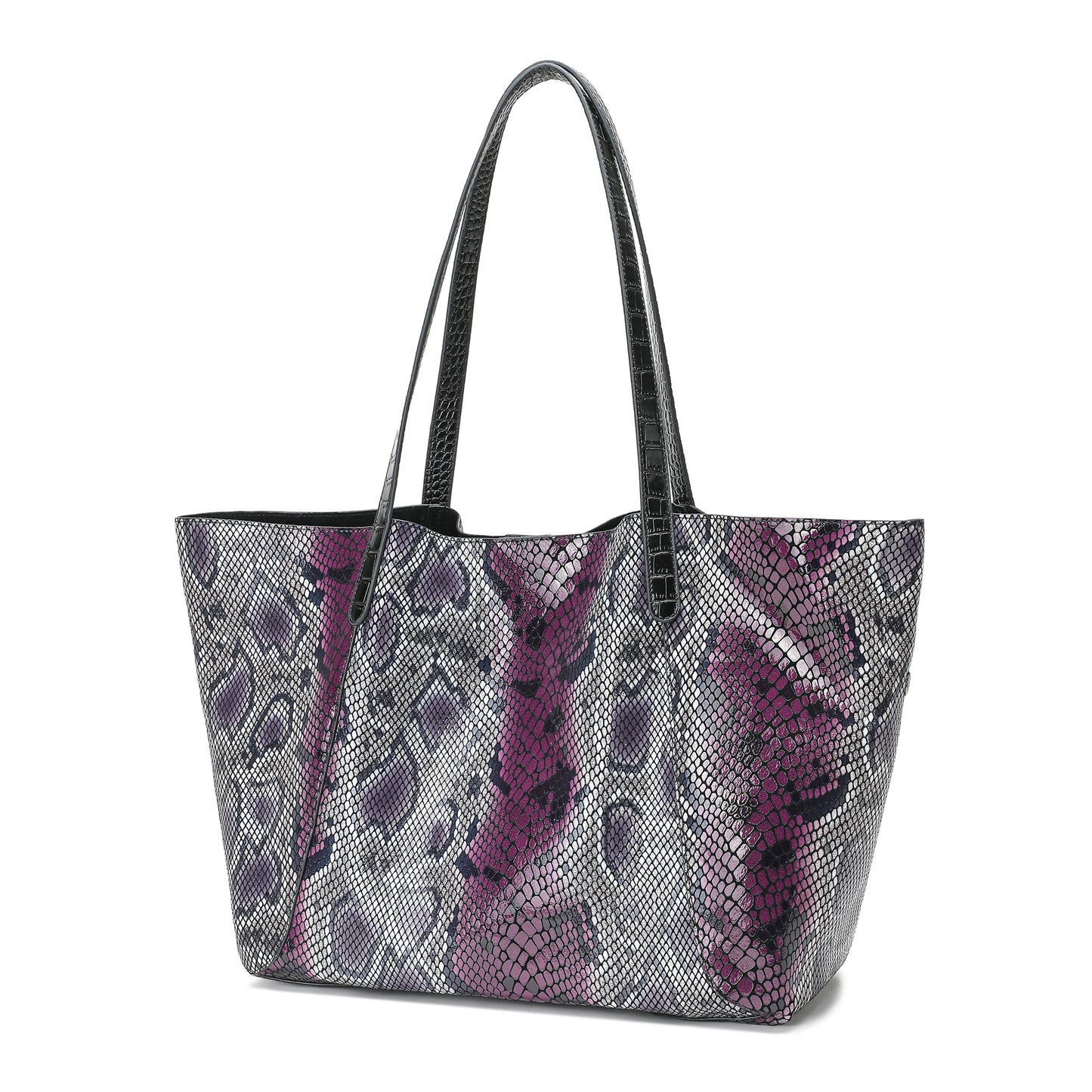 Large Python Print Leather Tote